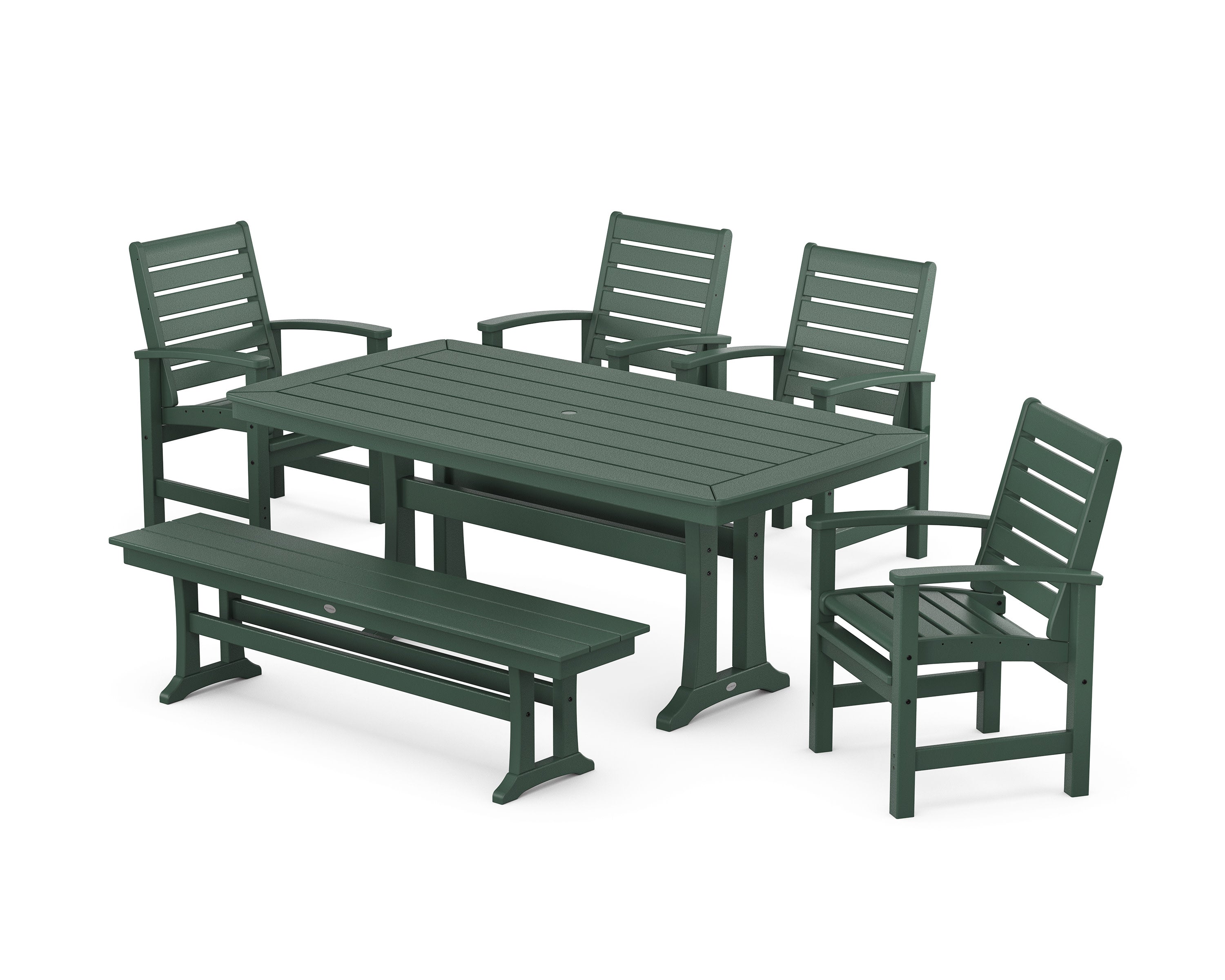 Signature 6-Piece Dining Set with Trestle Legs and Bench in Green