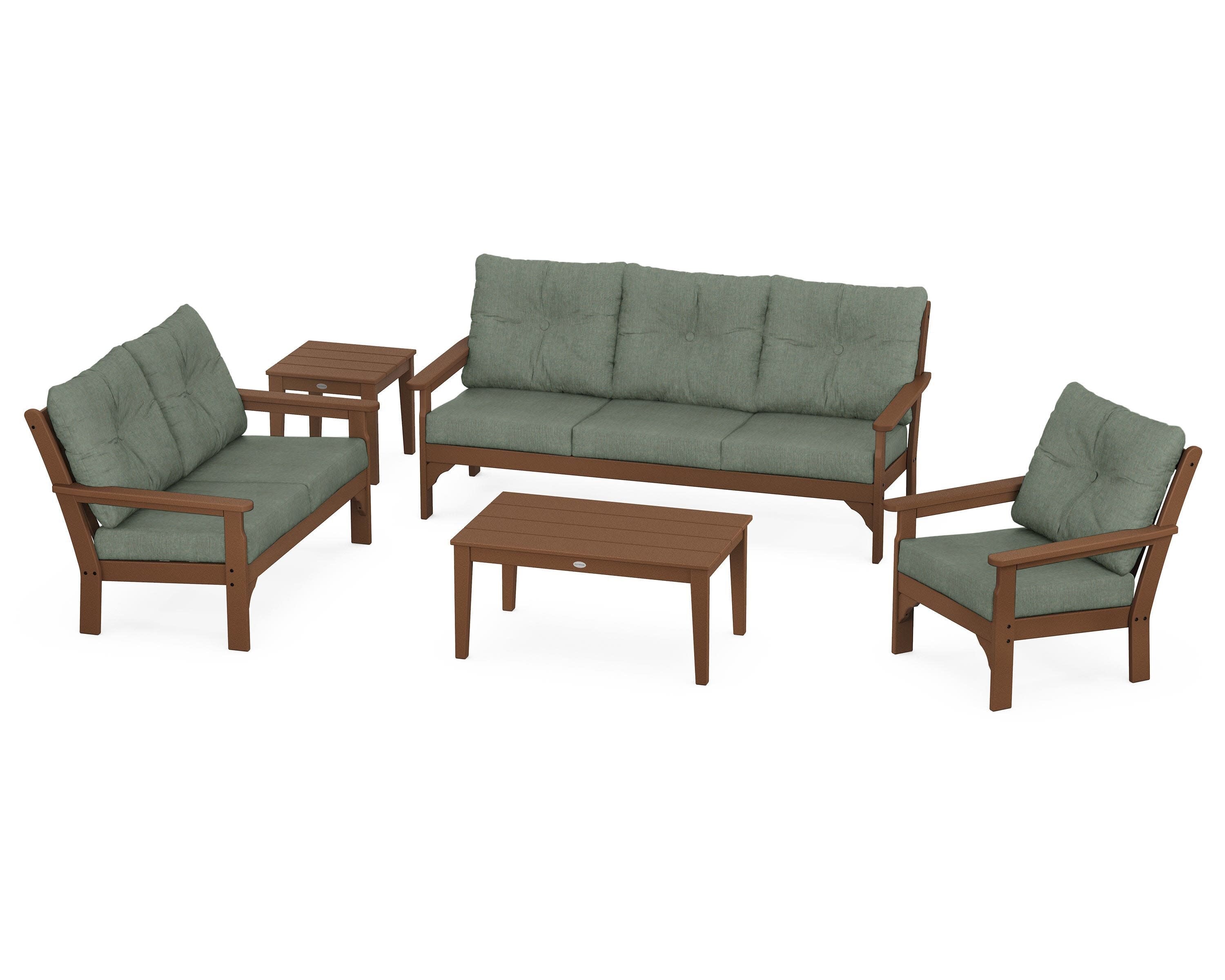 Vineyard 5 Piece Deep Seating Set in Teak / Cast Sage