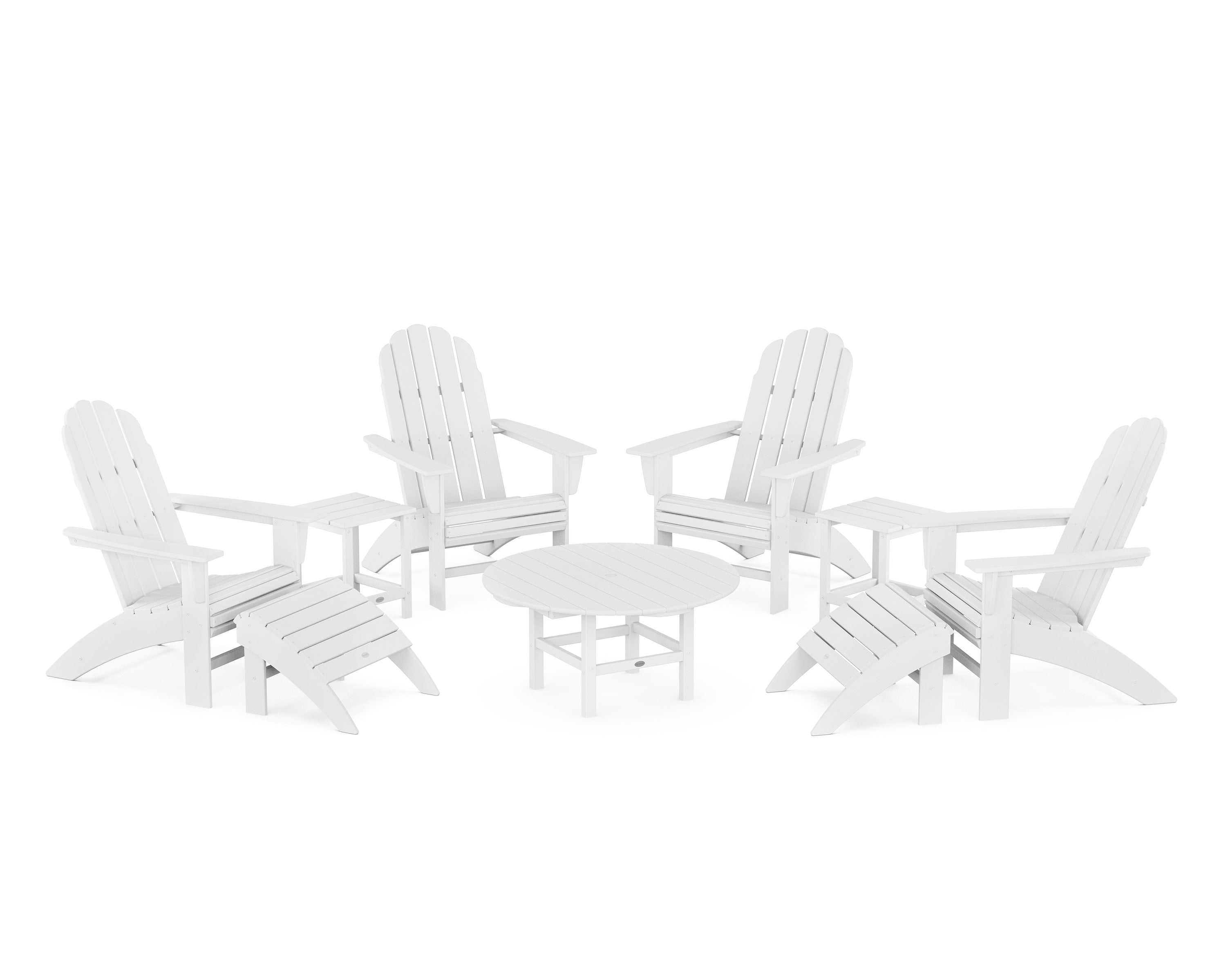 Vineyard Curveback Adirondack Chair 9-Piece Conversation Set in White