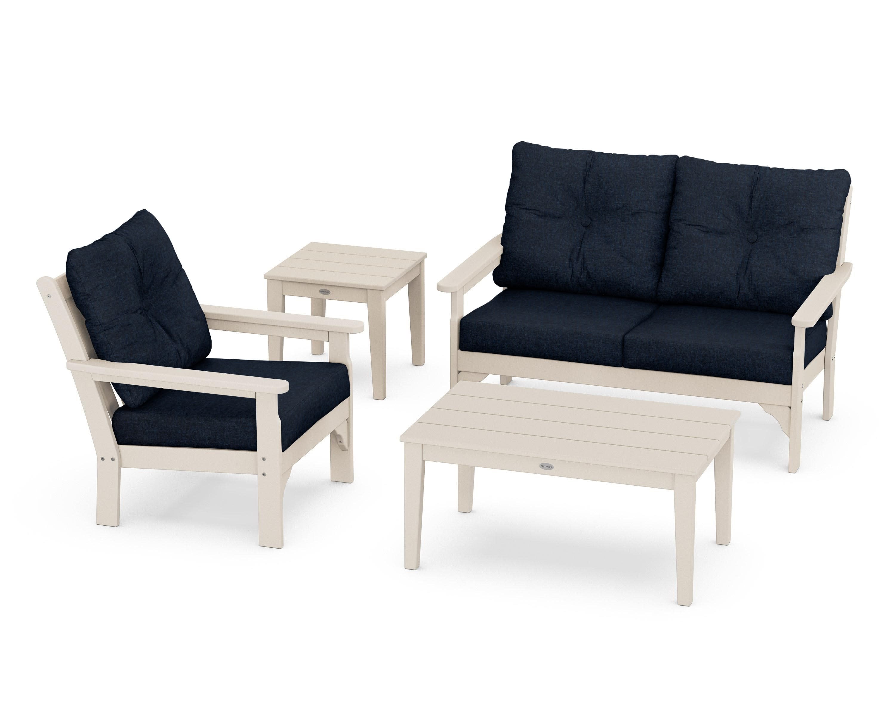 Vineyard 4-Piece Deep Seating Set in Sand / Marine Indigo