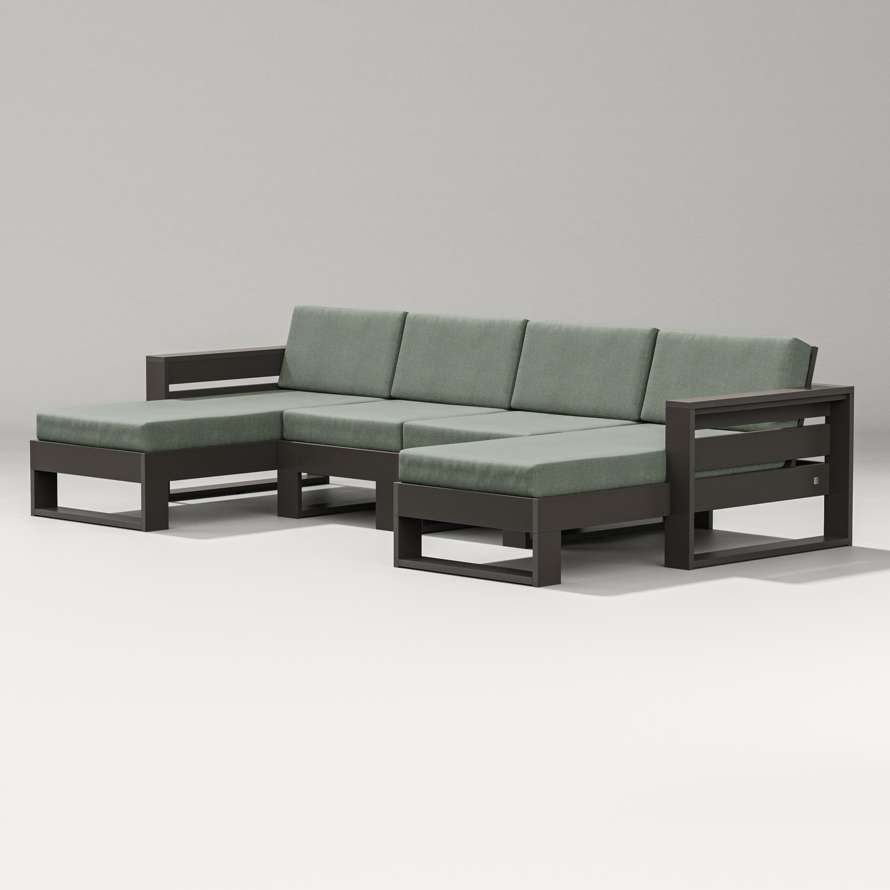 Latitude Double Chaise Sectional in Vintage Coffee / Cast Sage