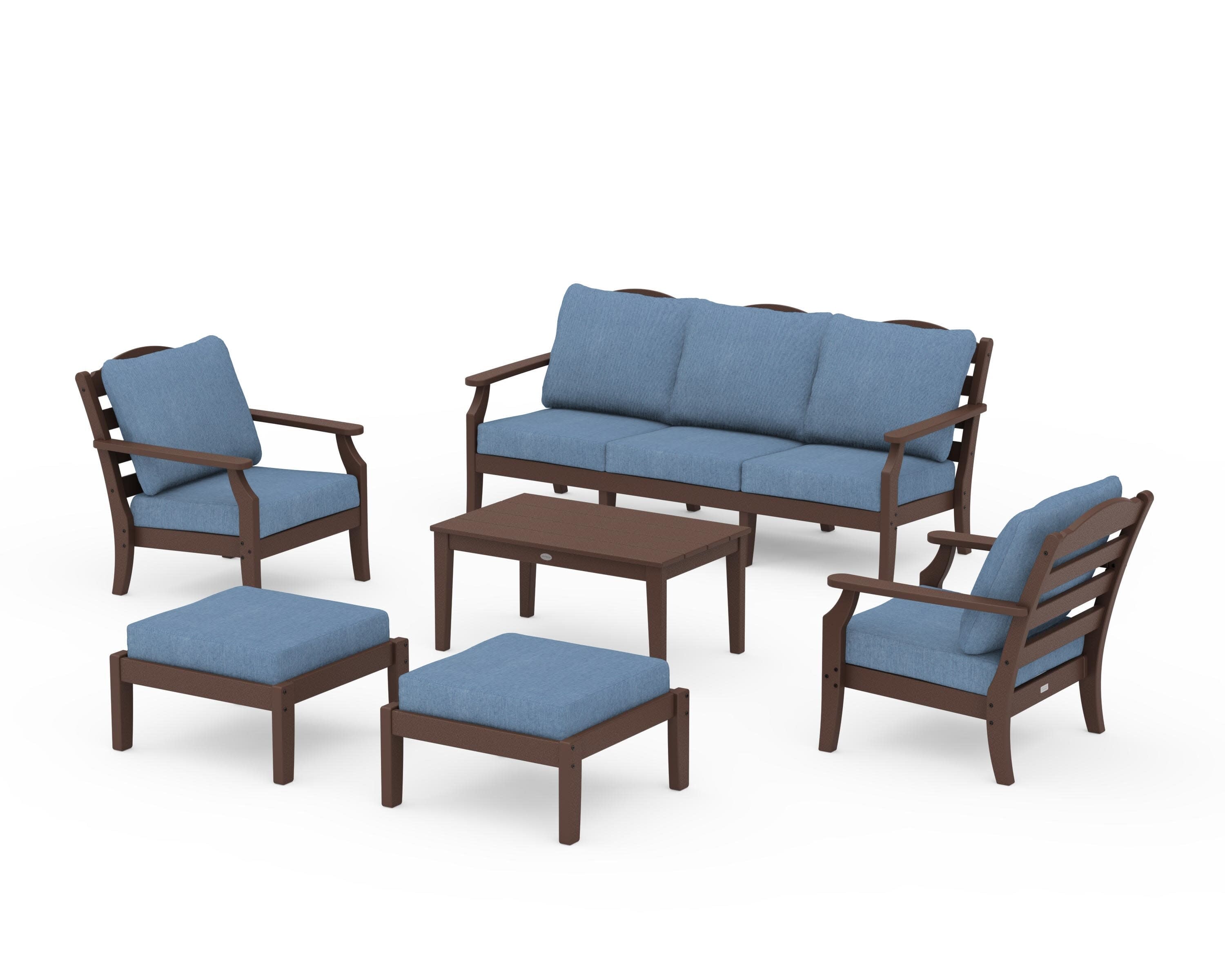 Savannah 6-Piece Lounge Sofa Set in Mahogany / Sky Blue