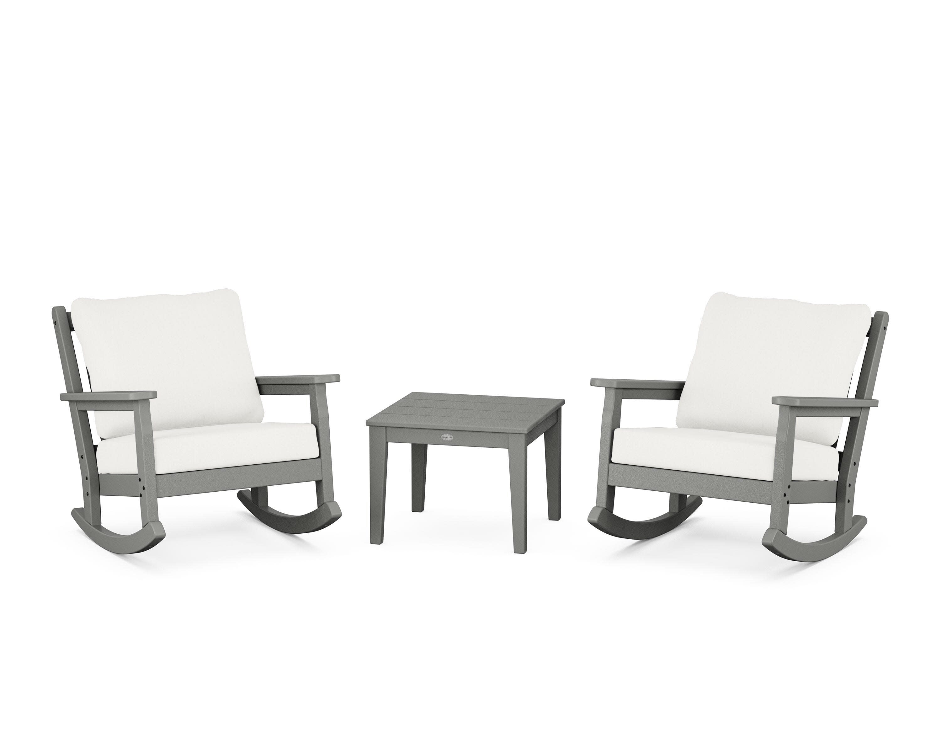 Chippendale 3-Piece Deep Seating Rocker Set in Slate Grey / Natural Linen
