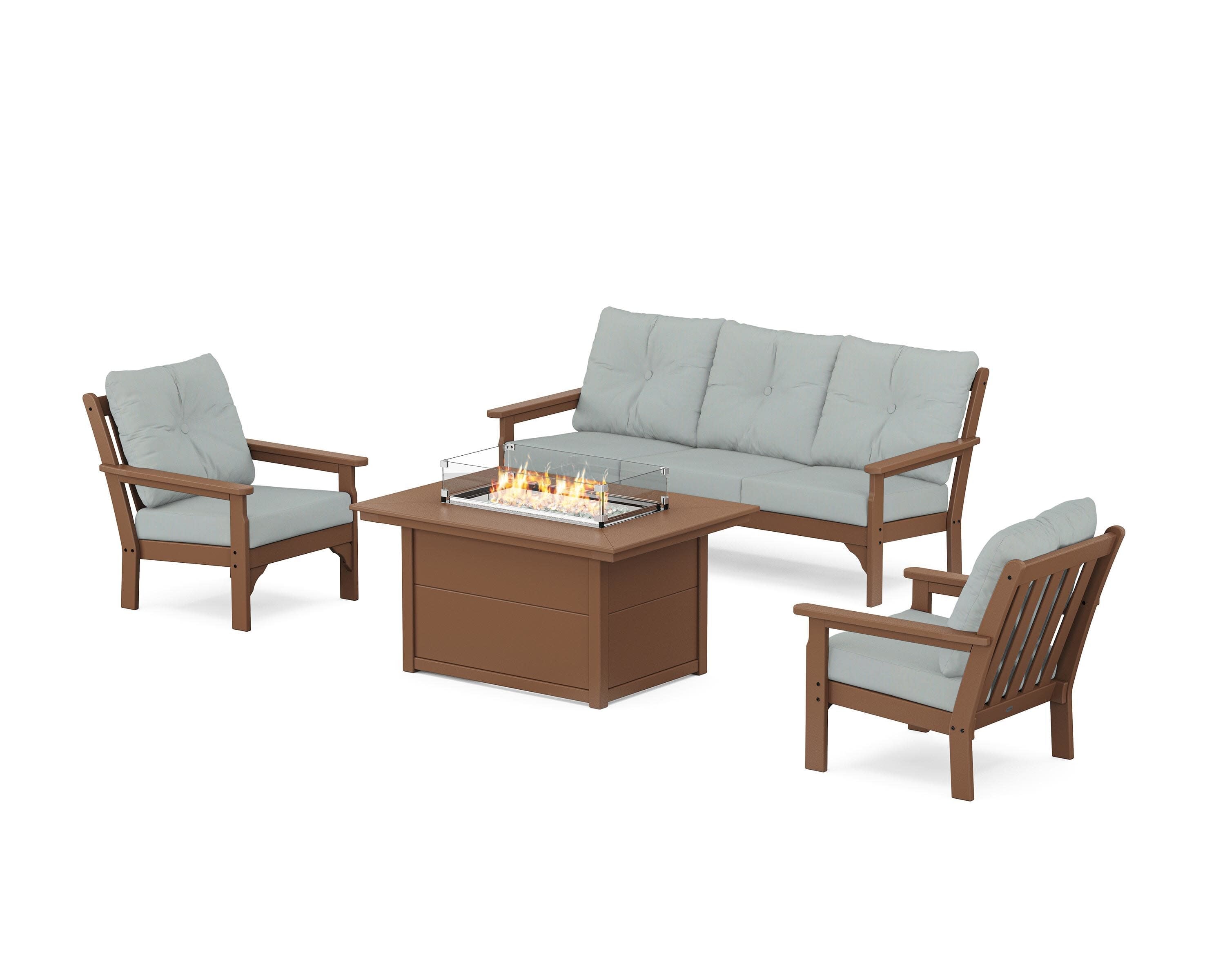 Vineyard Deep Seating Fire Pit Table Set in Teak / Spa