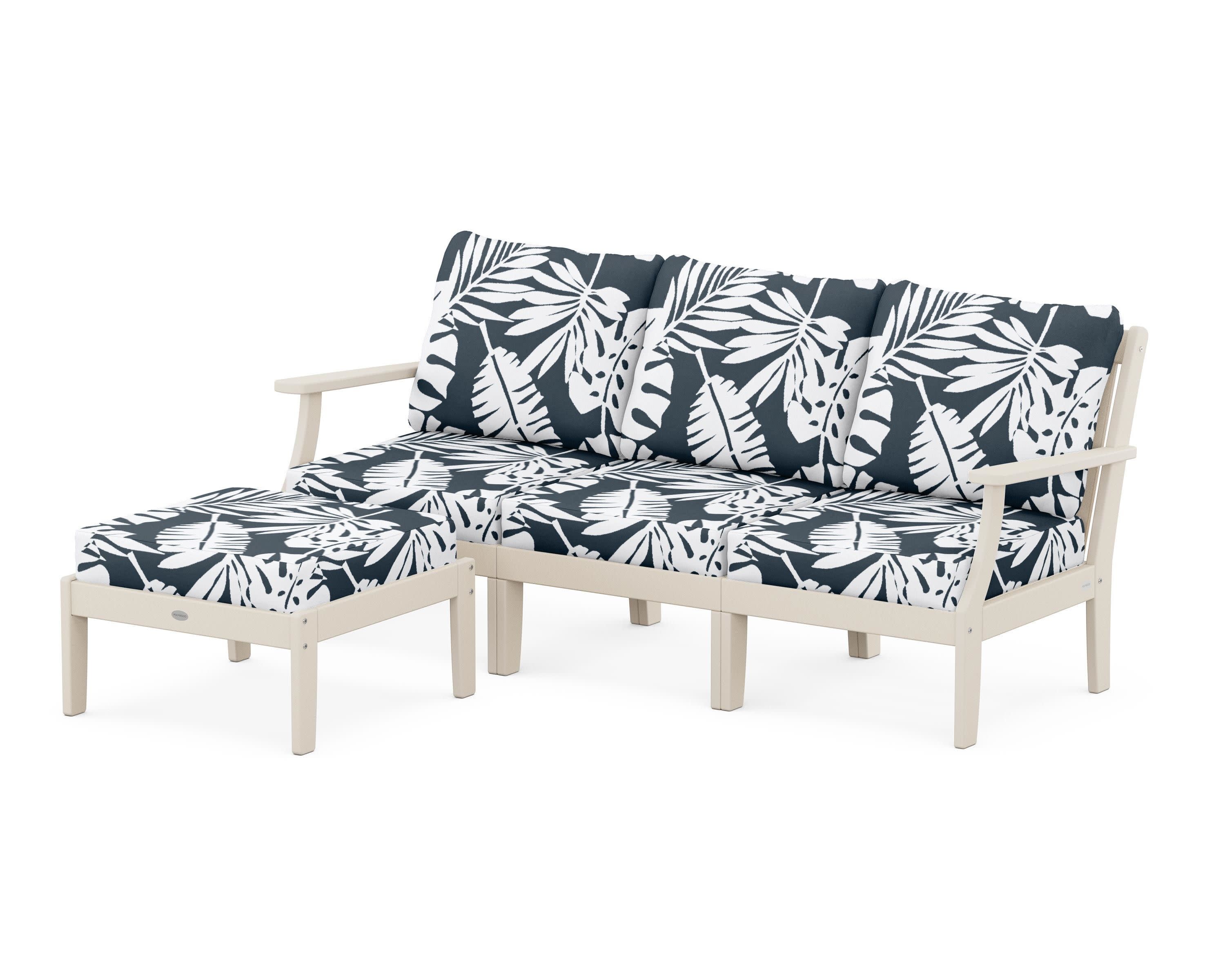 Braxton Modular 4-Piece Deep Seating Set with Ottoman in Sand / Leaf Marine Indigo
