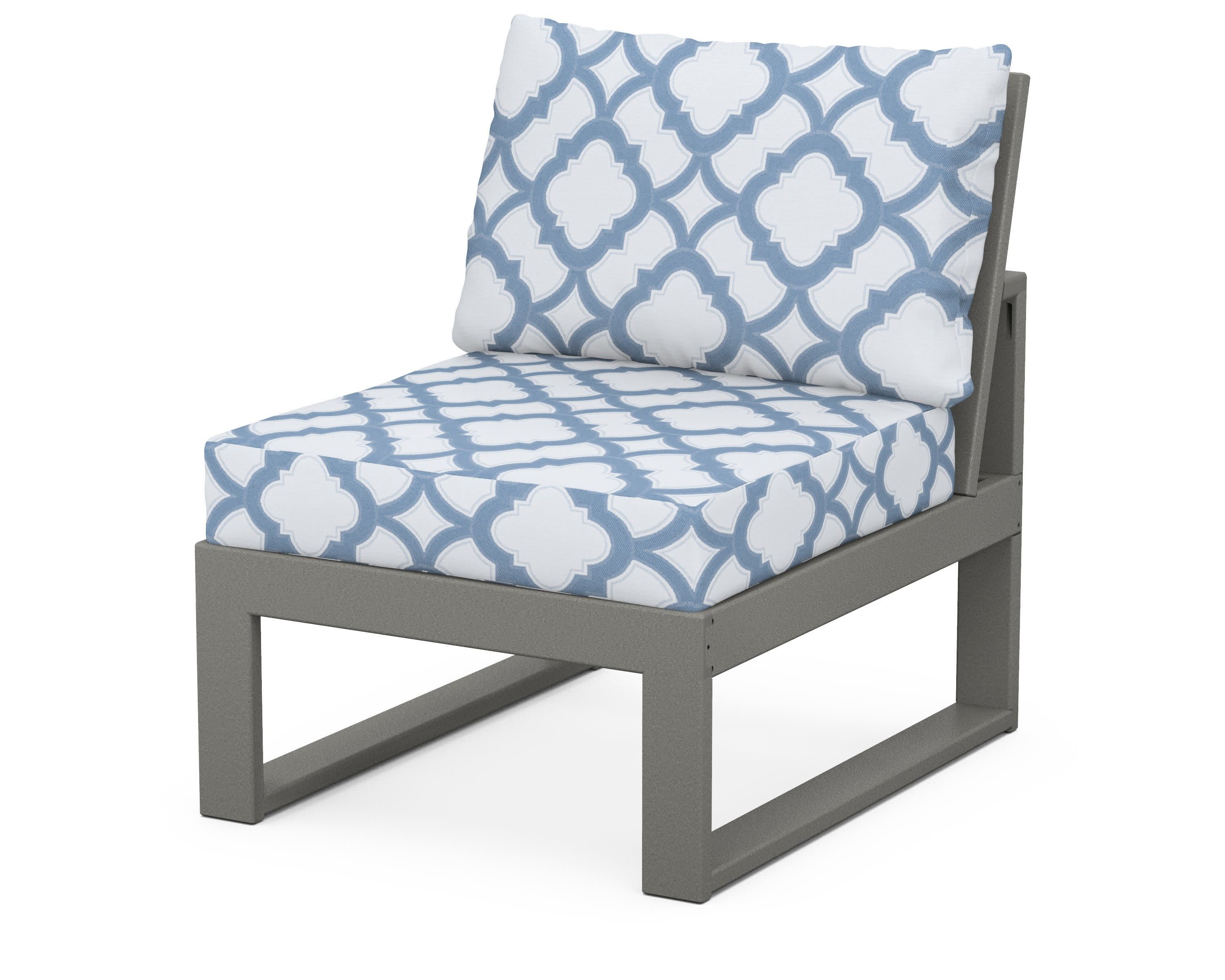 Modular Armless Chair in Slate Grey / Trellis Sky Blue