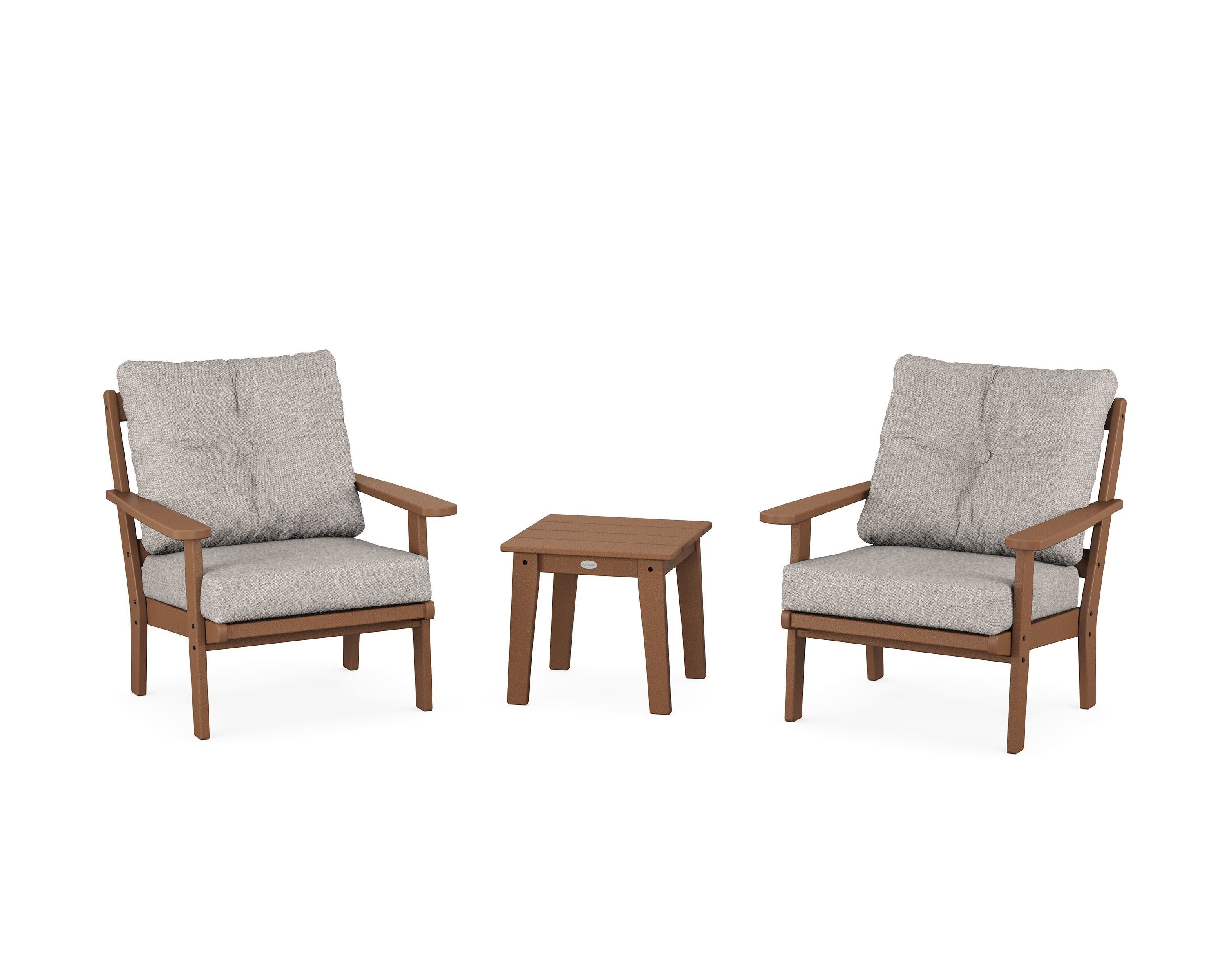Mission 3-Piece Deep Seating Set in Teak / Weathered Tweed