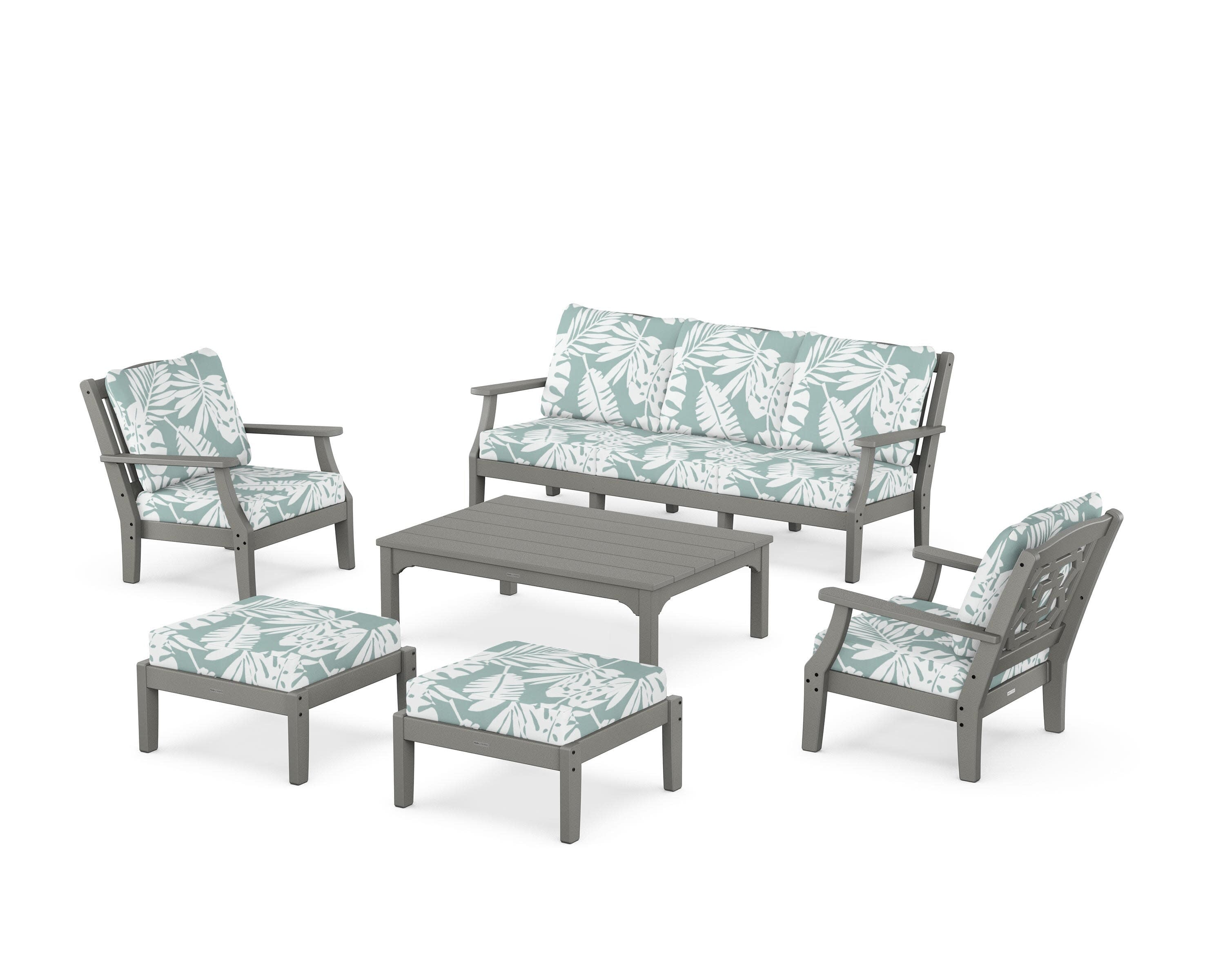 Chinoiserie 6-Piece Lounge Sofa Set in Slate Grey / Leaf Glacier Spa