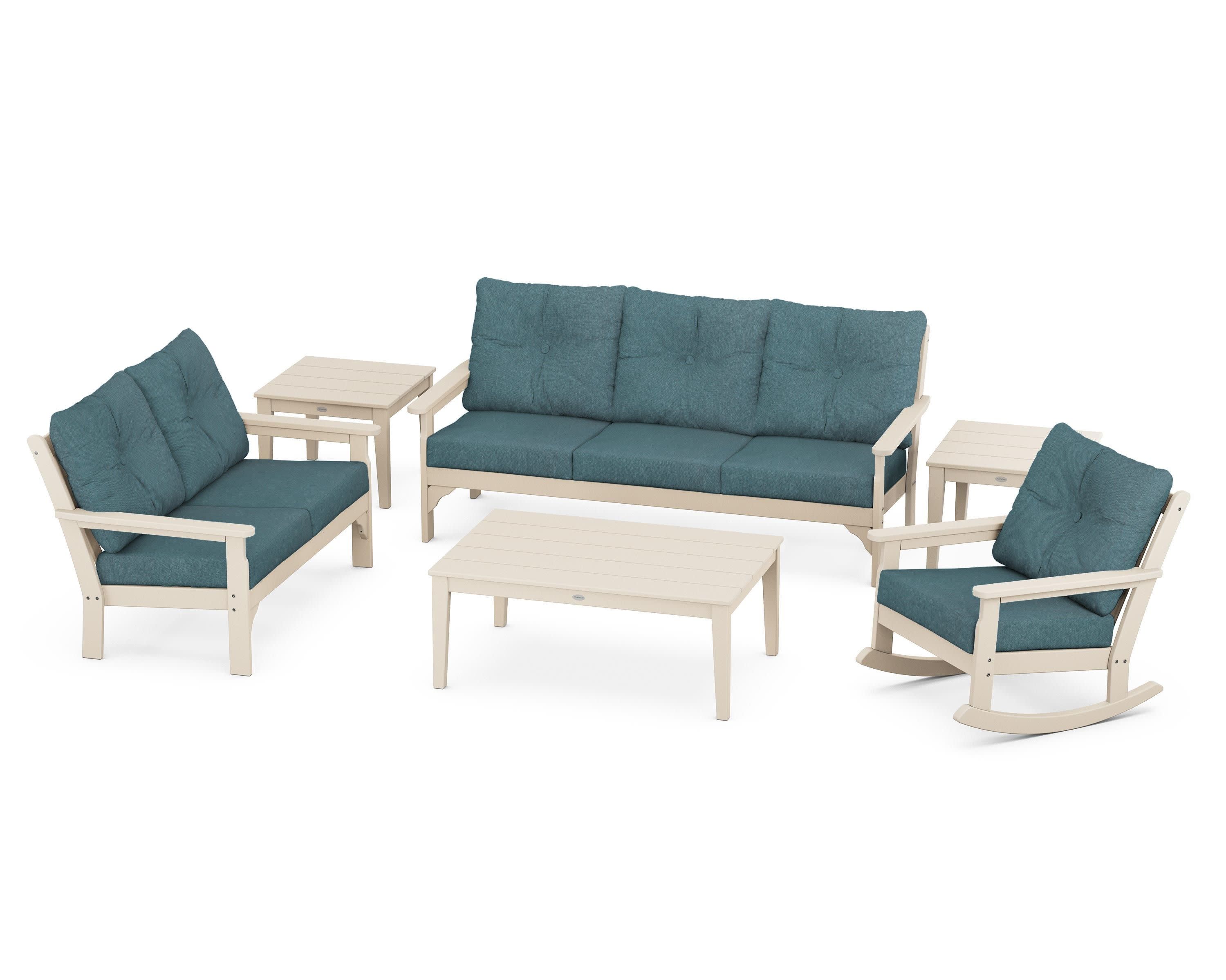 Vineyard 6-Piece Deep Seating Set in Sand / Ocean Teal