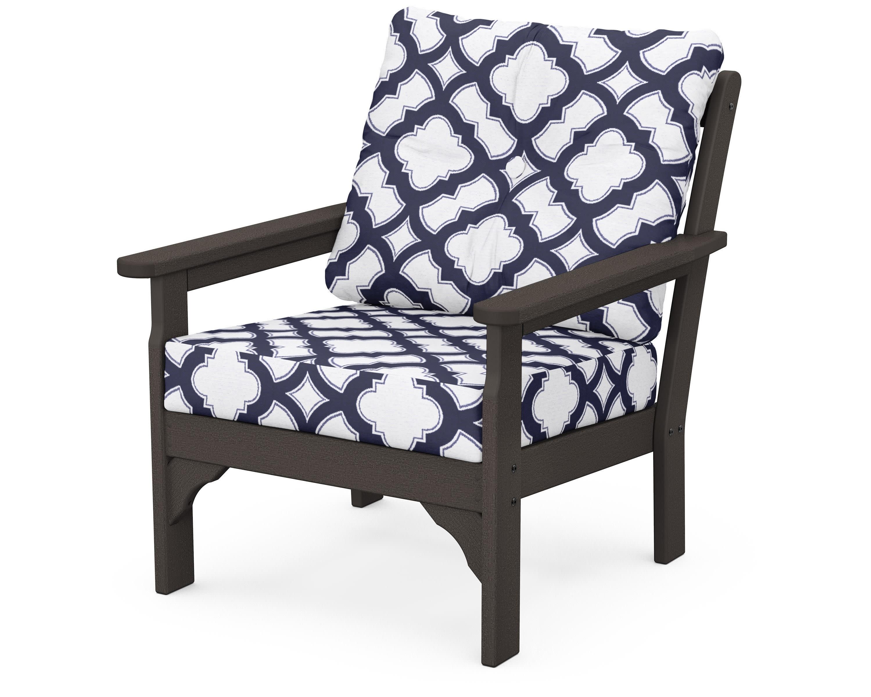 Vineyard Deep Seating Chair in Vintage Coffee / Trellis Navy