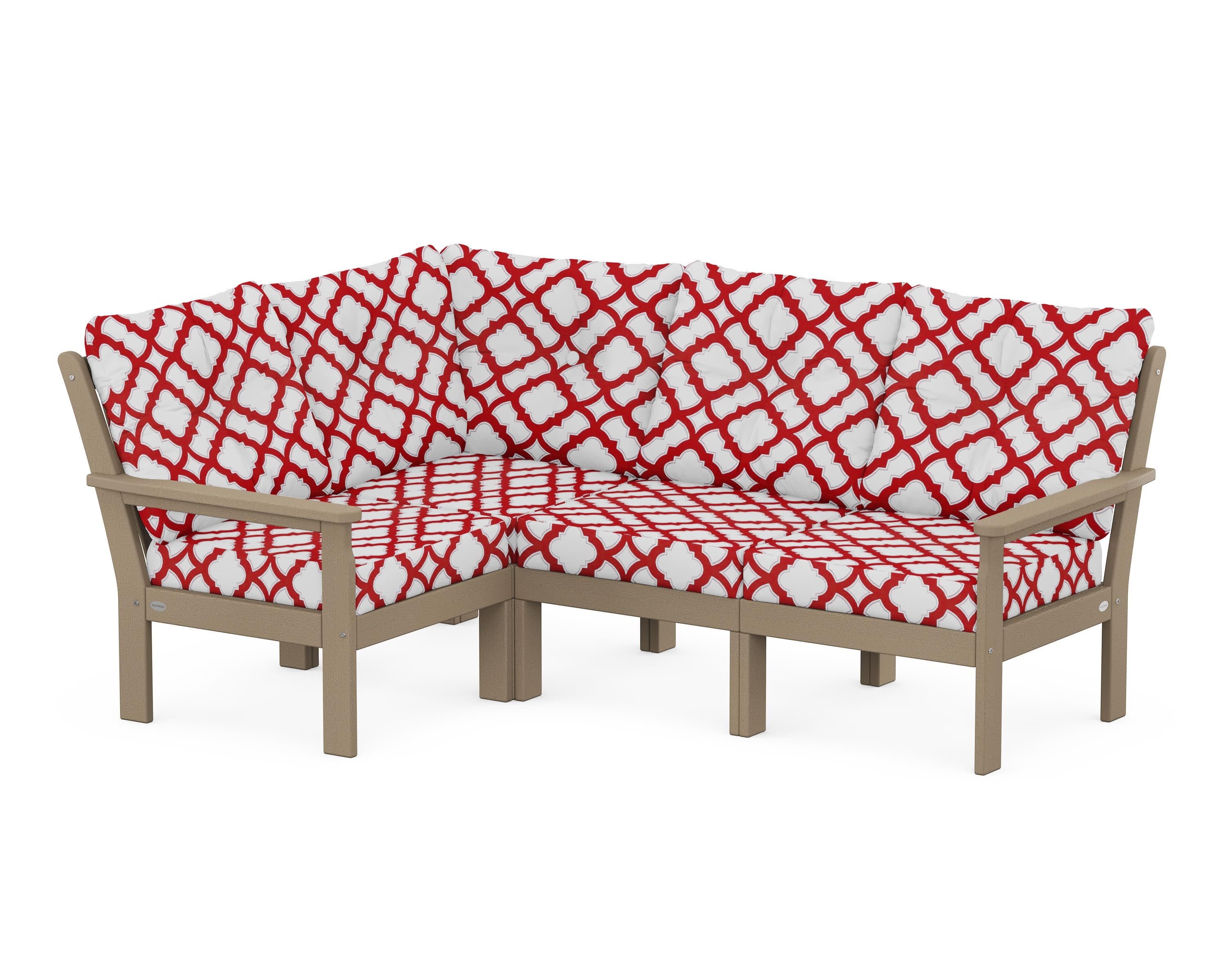 Vineyard 4-Piece Sectional in Vintage Sahara / Trellis Crimson