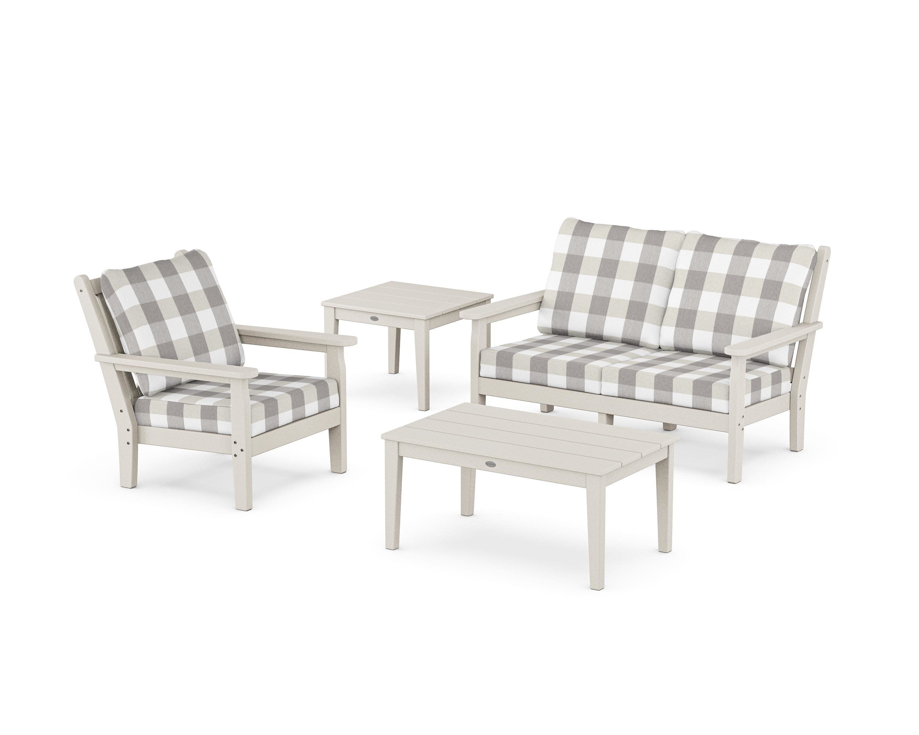 Chippendale 4-Piece Deep Seating Set in Sand / Buffalo Plaid Grey Mist
