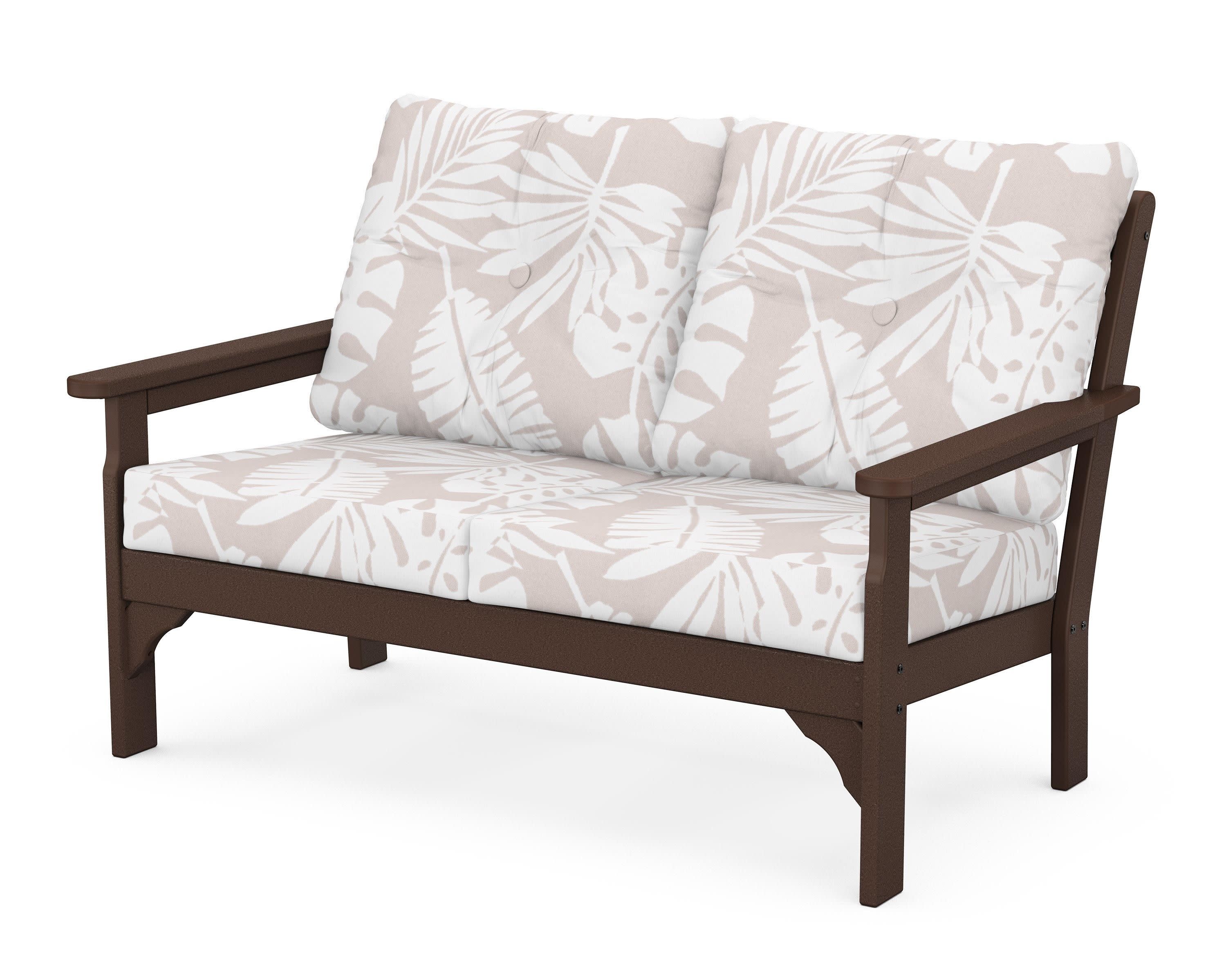 Vineyard Deep Seating Loveseat in Mahogany / Leaf Dune Burlap