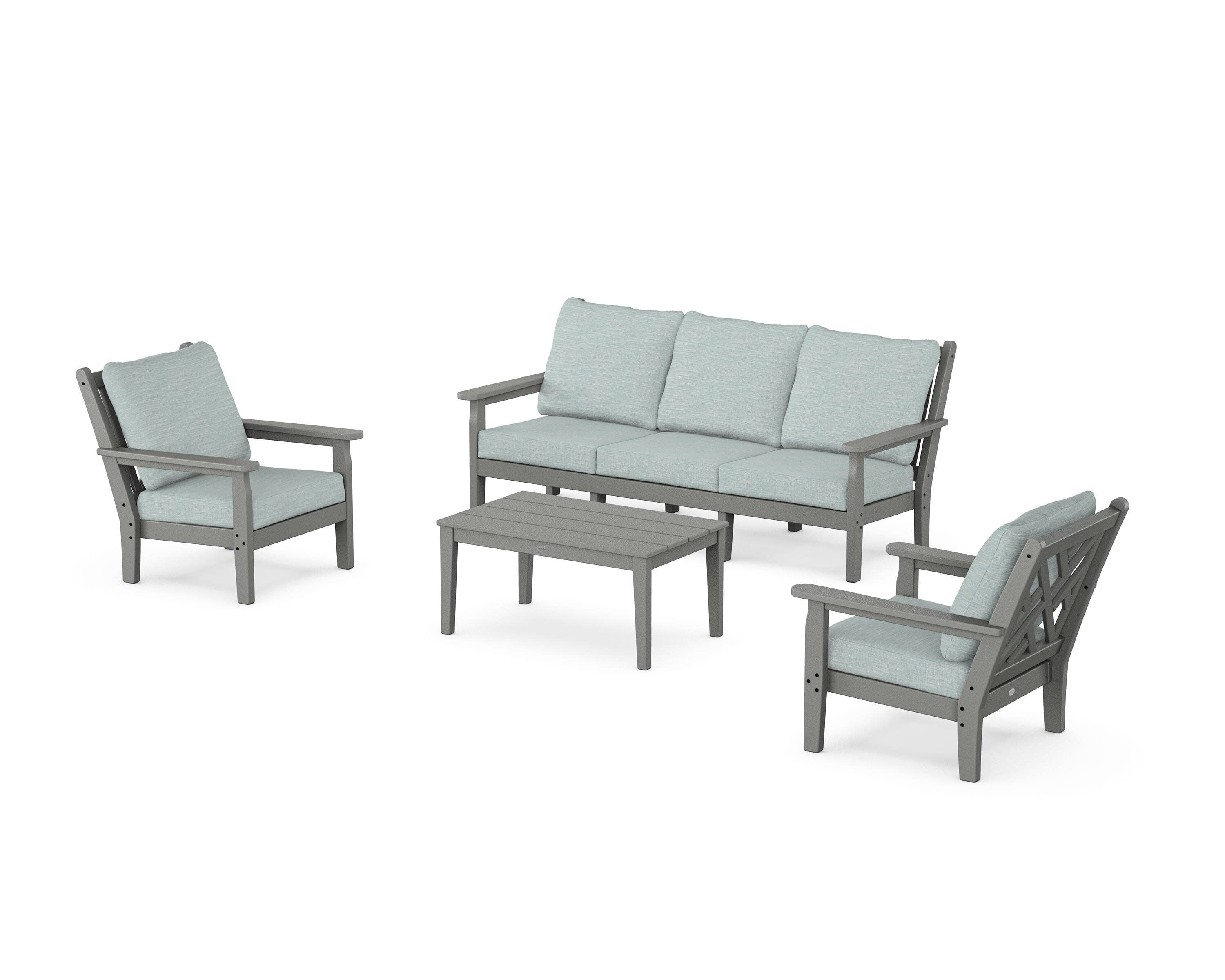 Chippendale 4-Piece Deep Seating Set with Sofa in Slate Grey / Soothe Mist