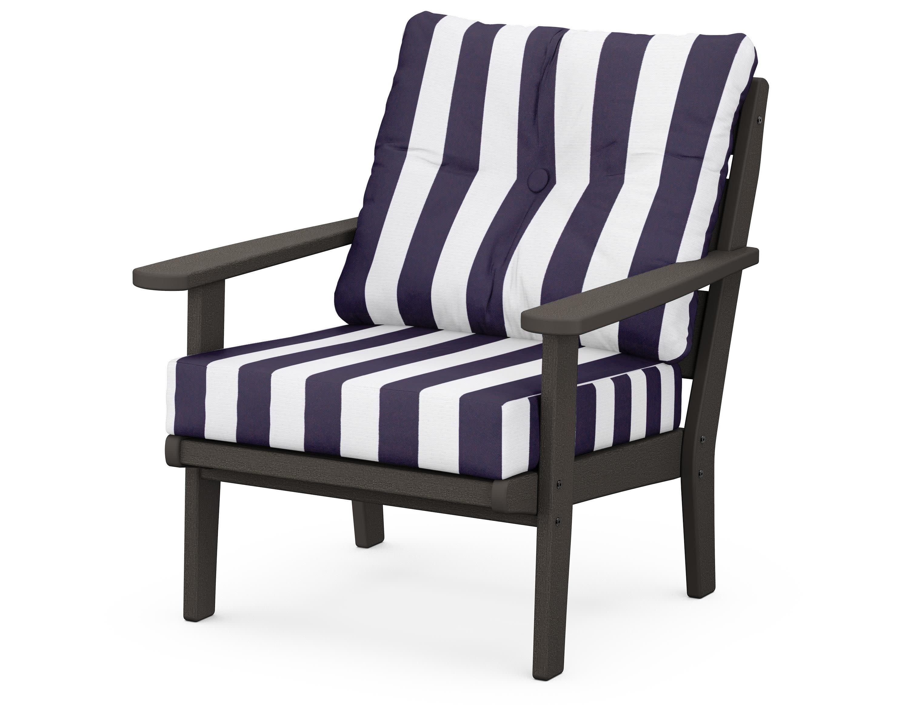 Lakeside Deep Seating Chair in Vintage Coffee / Cabana Stripe Navy