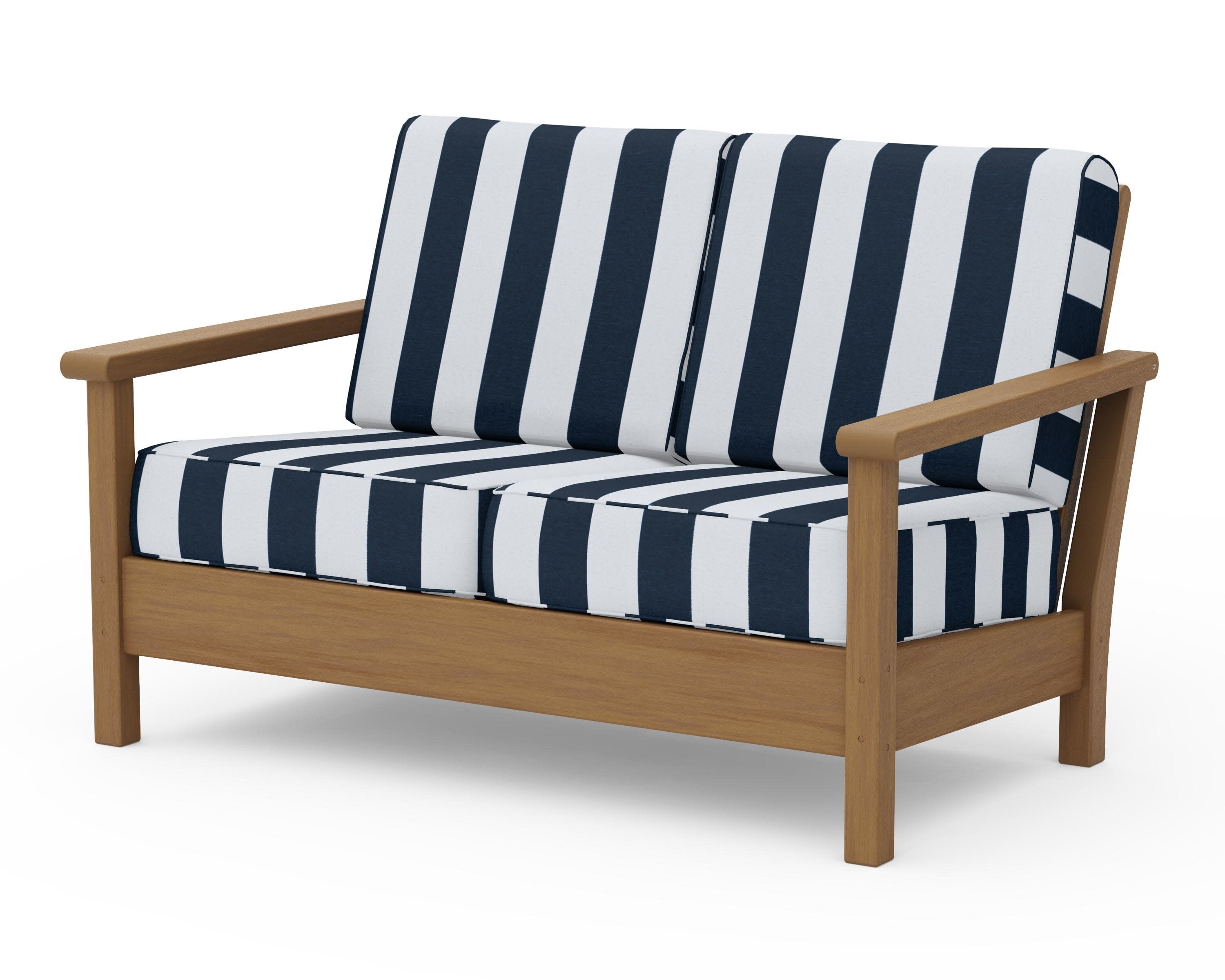 Harbour Deep Seating Loveseat in Natural / Cabana Stripe Marine Indigo