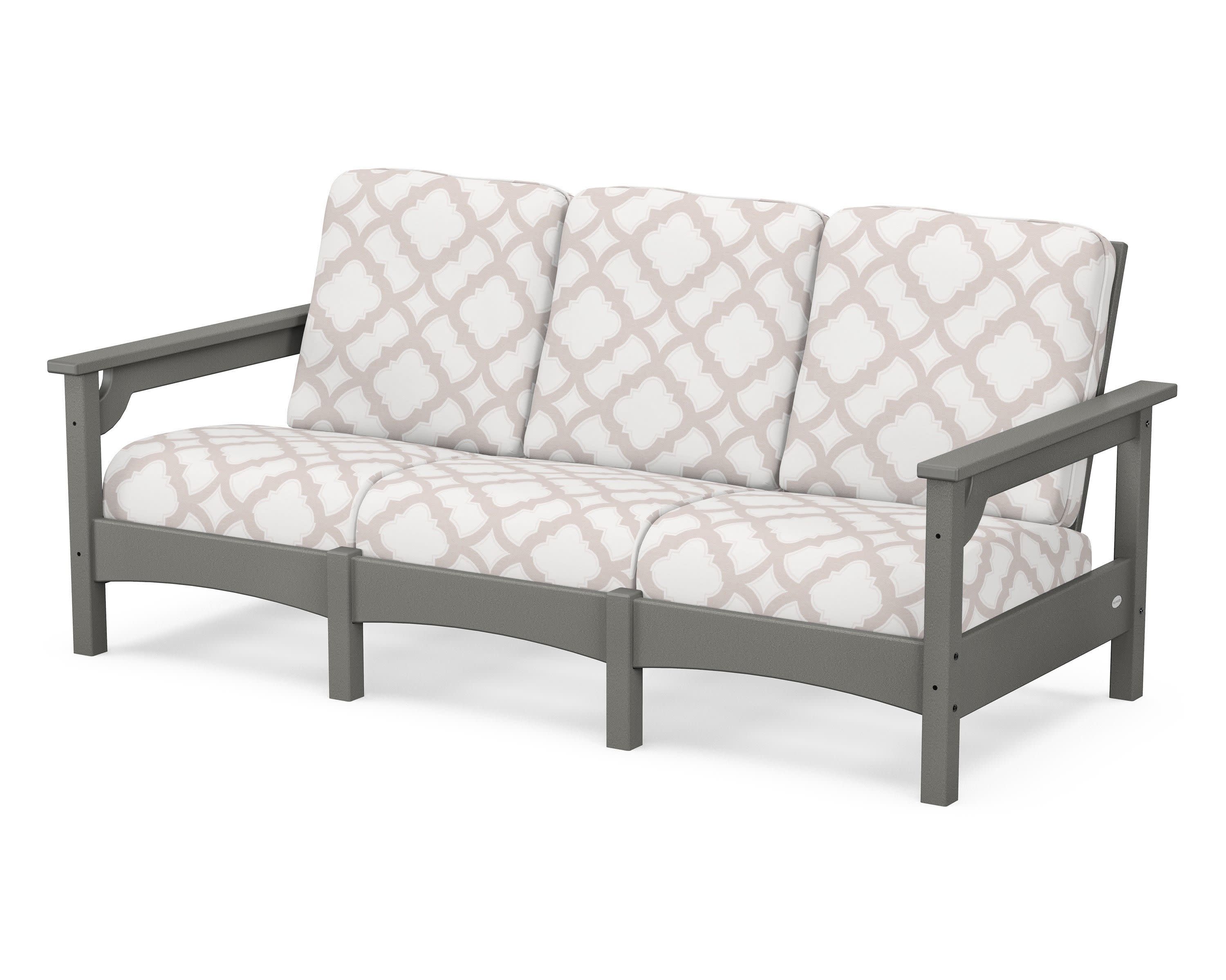 Club Sofa in Slate Grey / Trellis Dune Burlap
