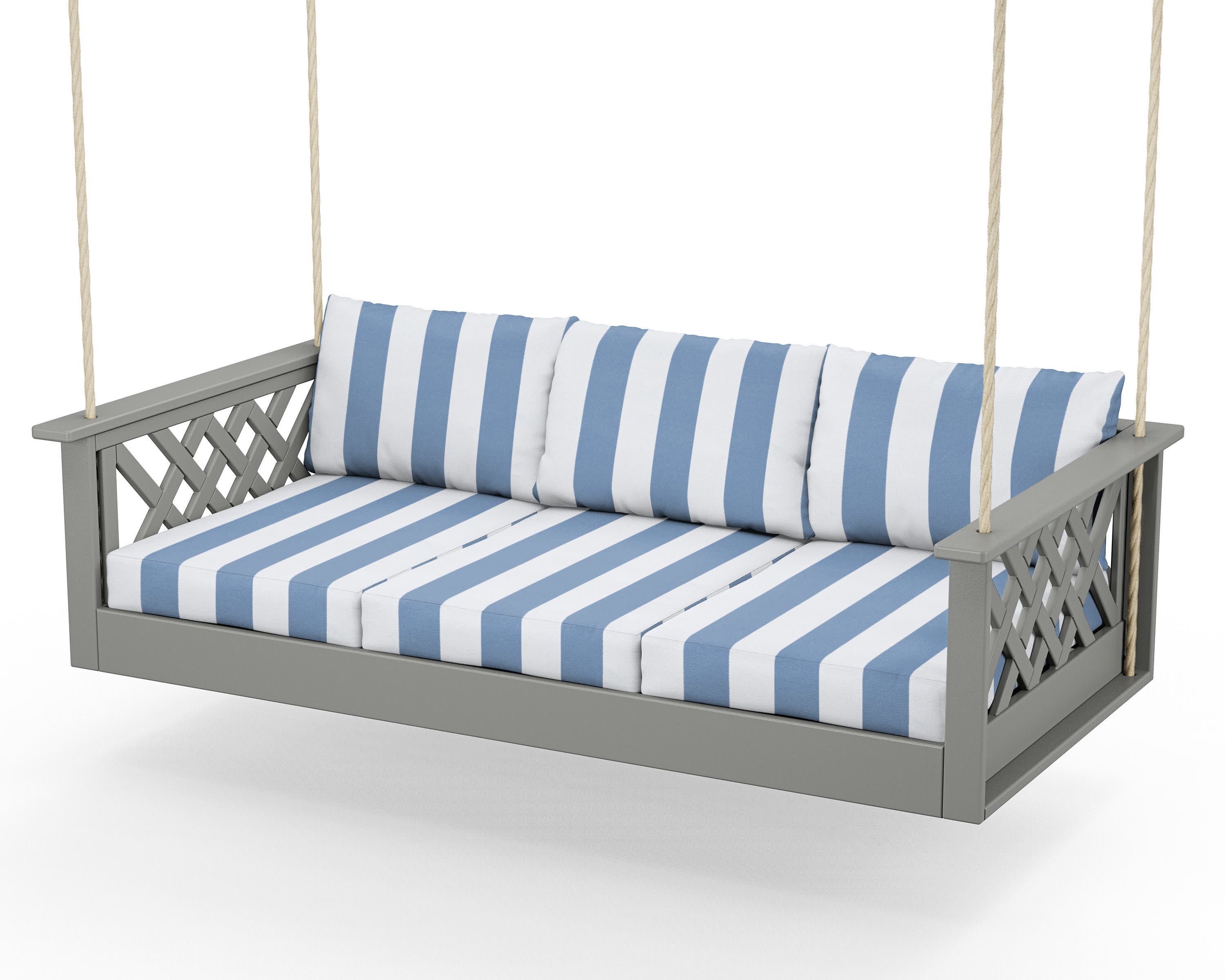 Wovendale Daybed Swing in Slate Grey / Cabana Stripe Sky Blue