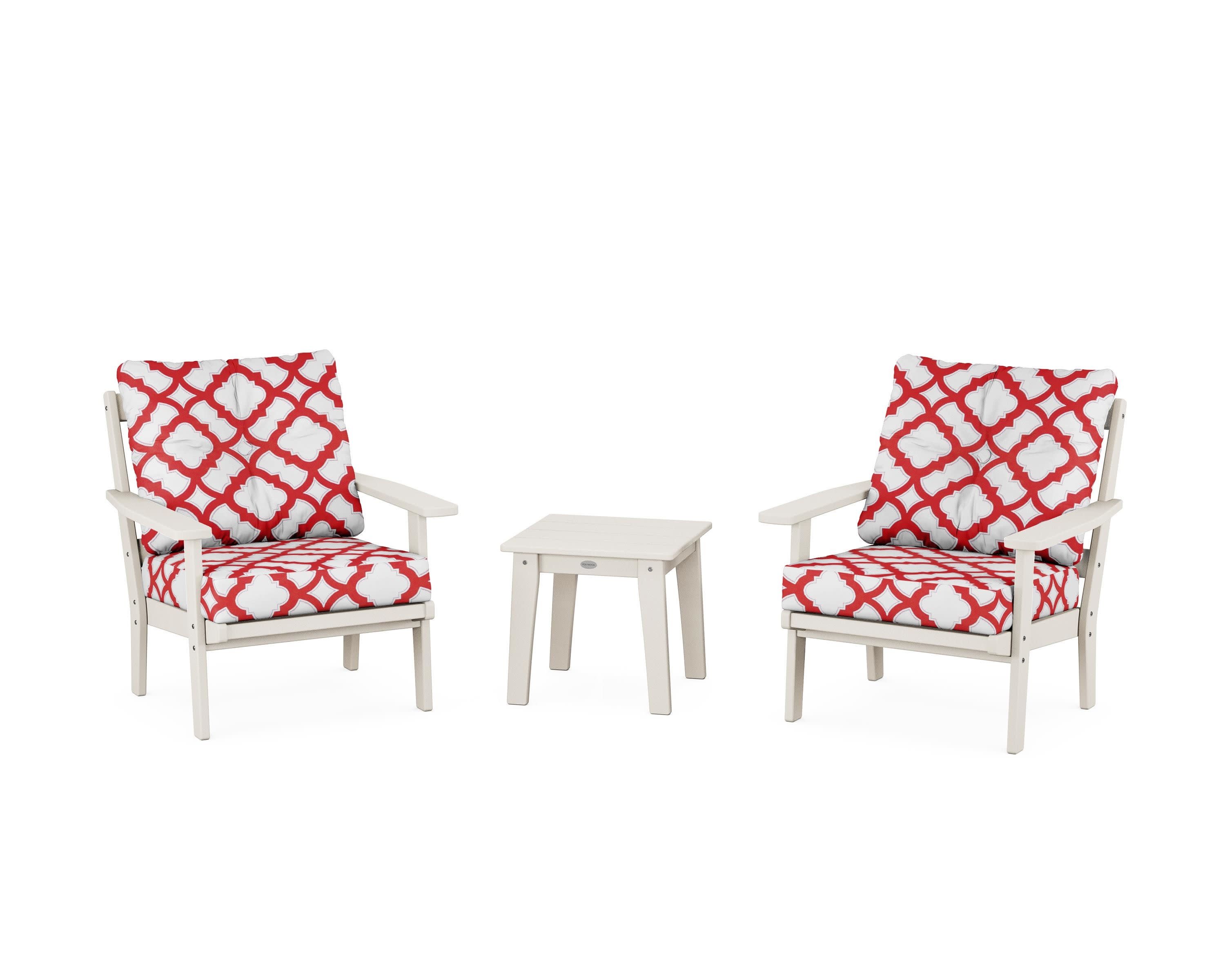 Oxford 3-Piece Deep Seating Set in Sand / Trellis Crimson