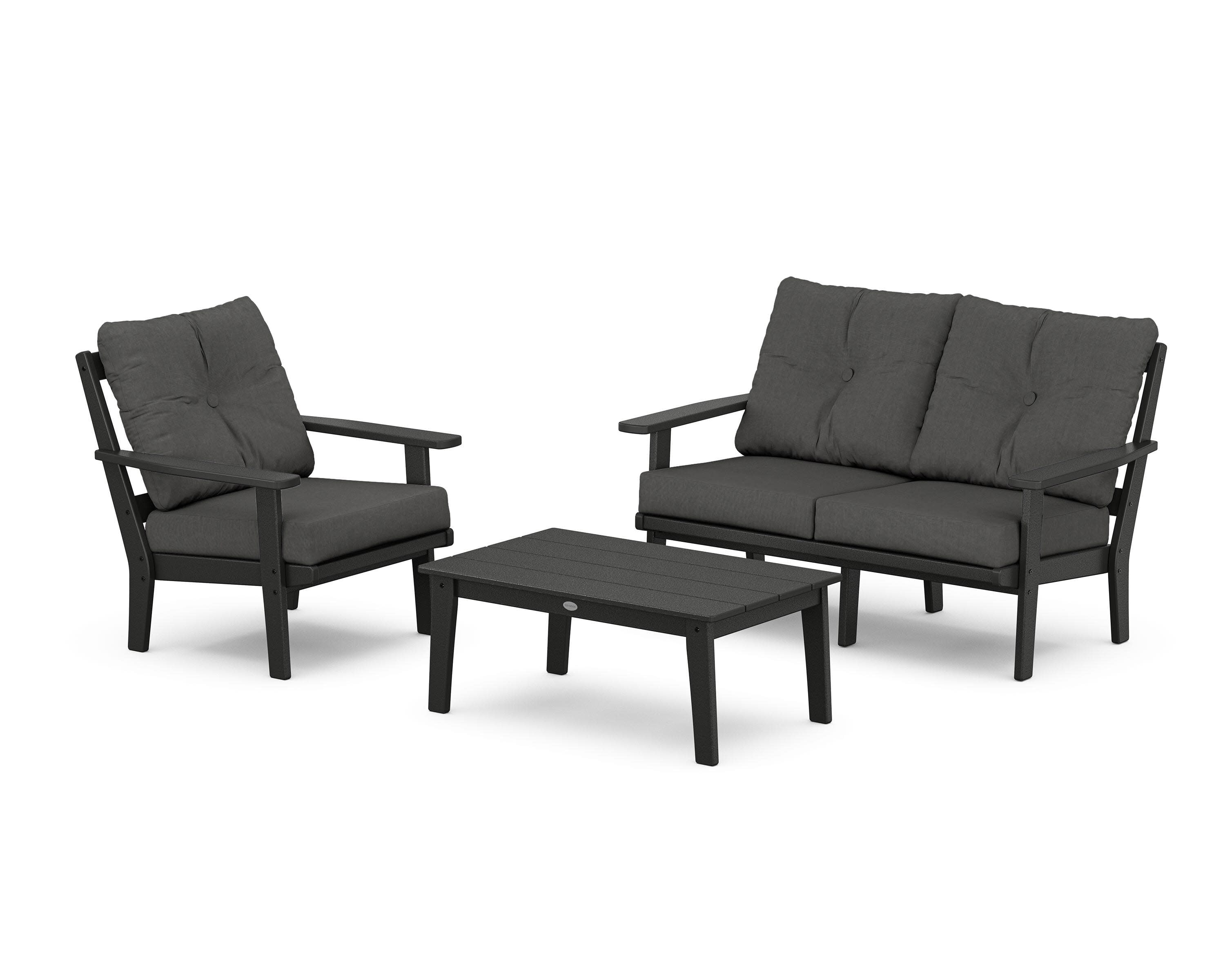 Oxford 3-Piece Deep Seating Set with Loveseat in Black / Spectrum Carbon
