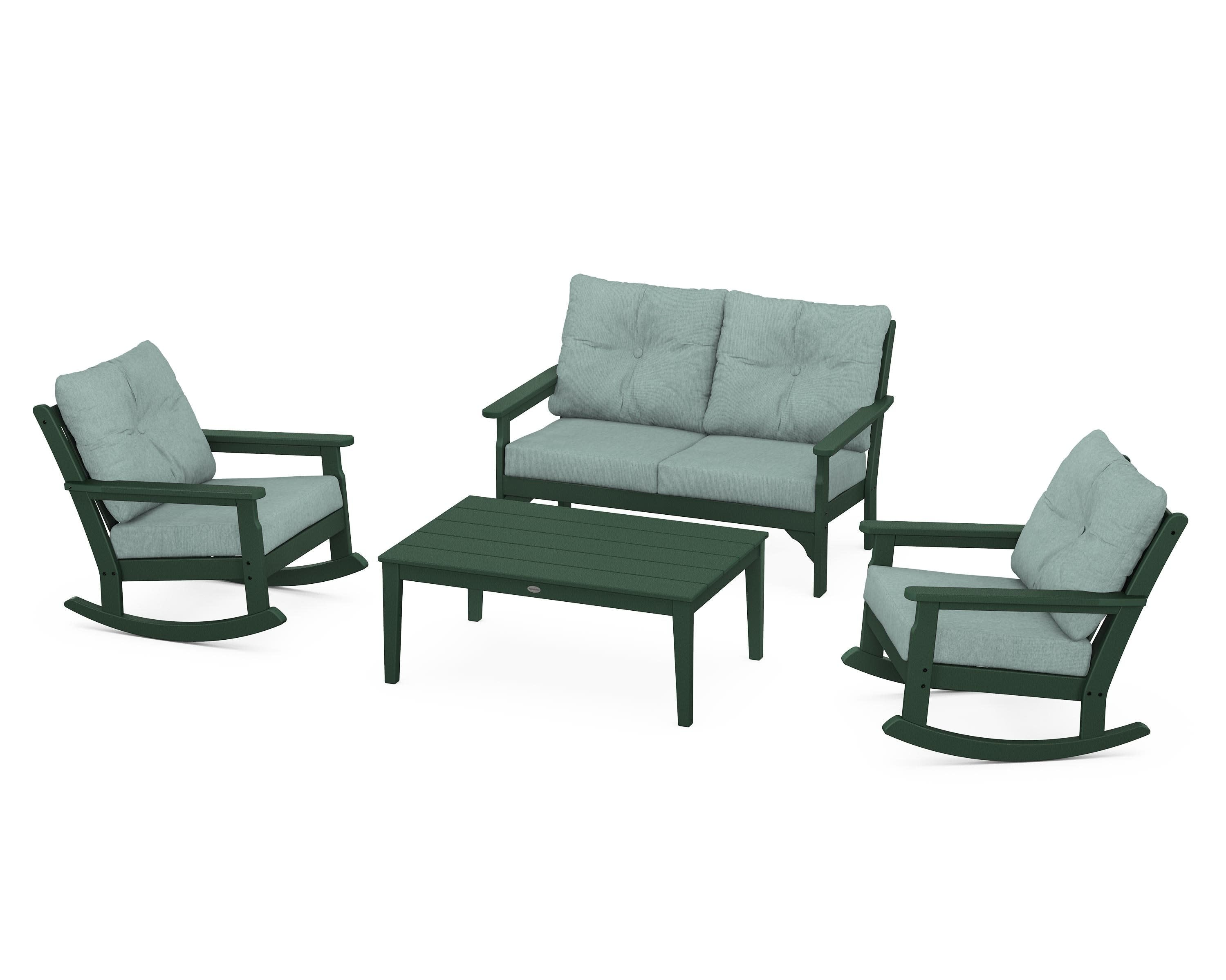 Vineyard 4-Piece Deep Seating Rocking Chair Set in Green / Glacier Spa