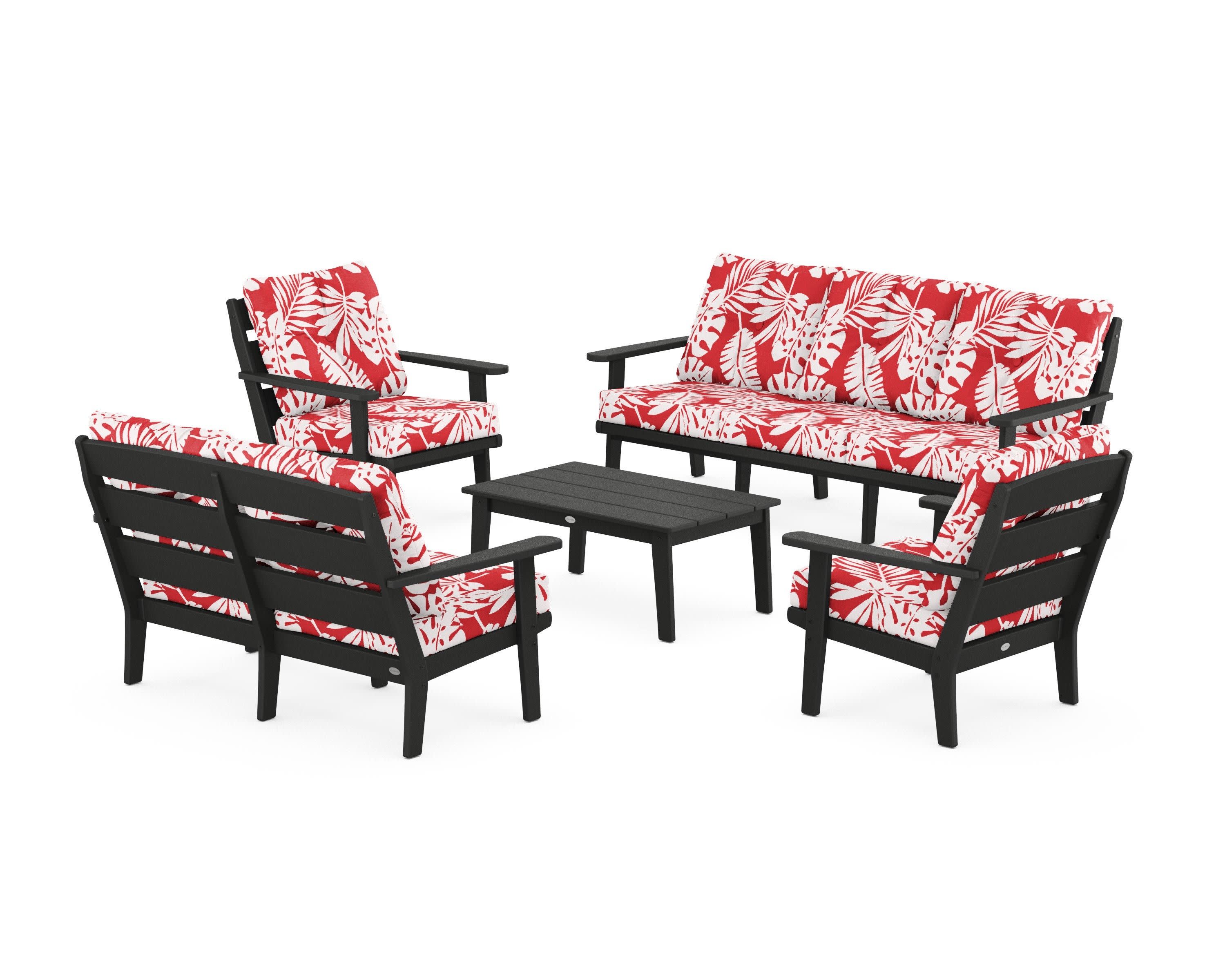Lakeside 5-Piece Lounge Sofa Set in Black / Leaf Crimson