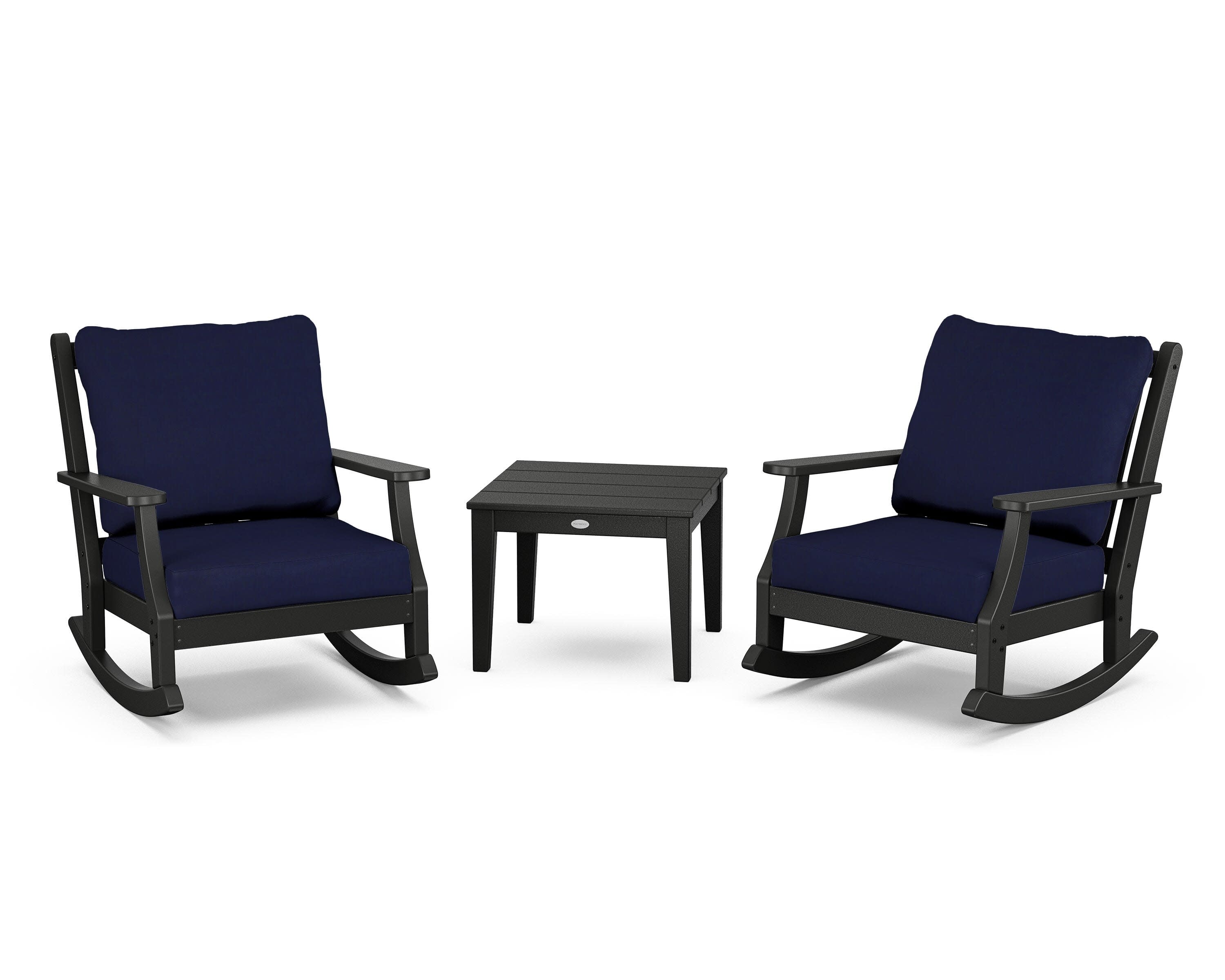 Wovendale 3-Piece Deep Seating Rocker Set in Black / Navy