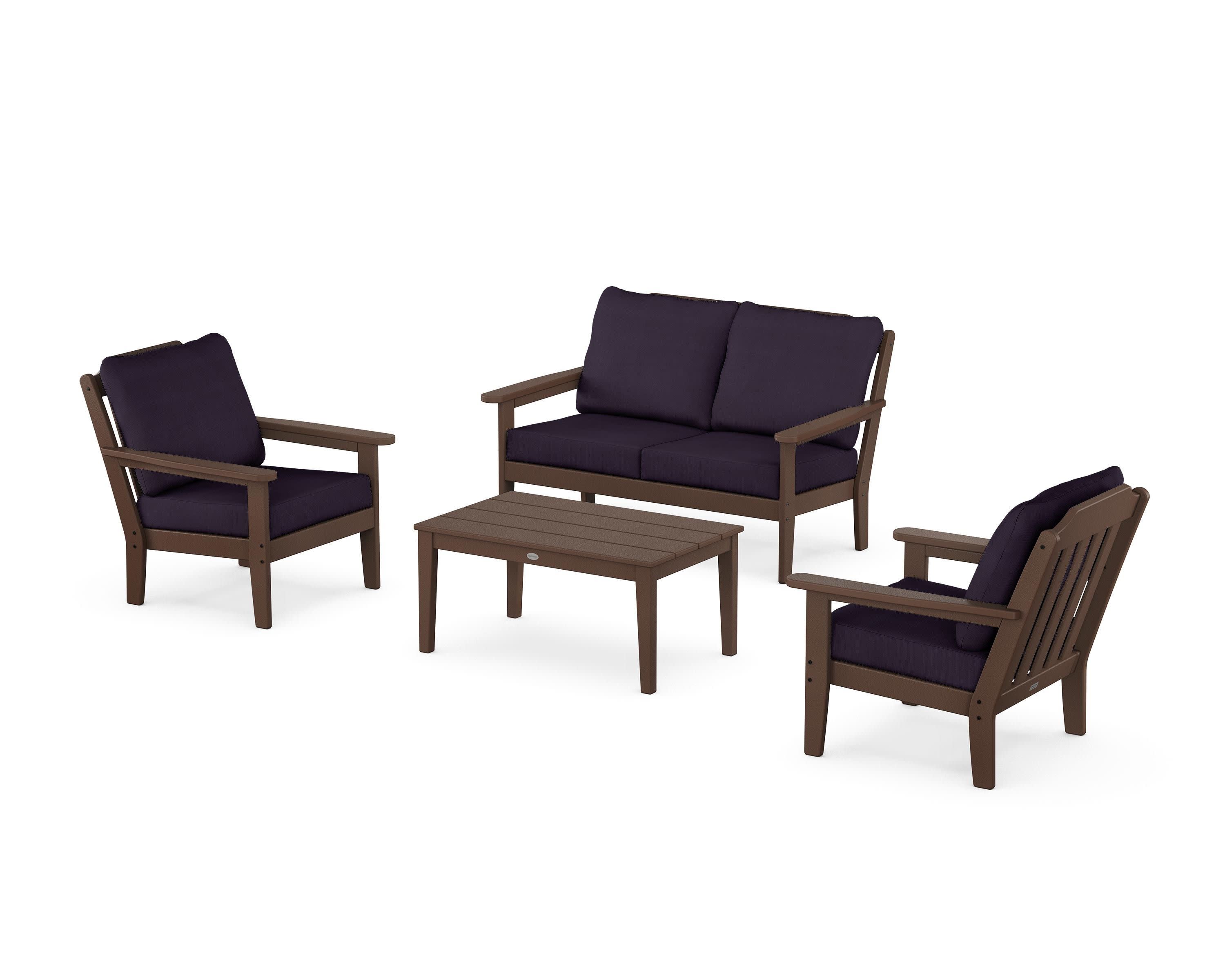 Cottage 4-Piece Deep Seating Set with Loveseat in Mahogany / Navy Linen