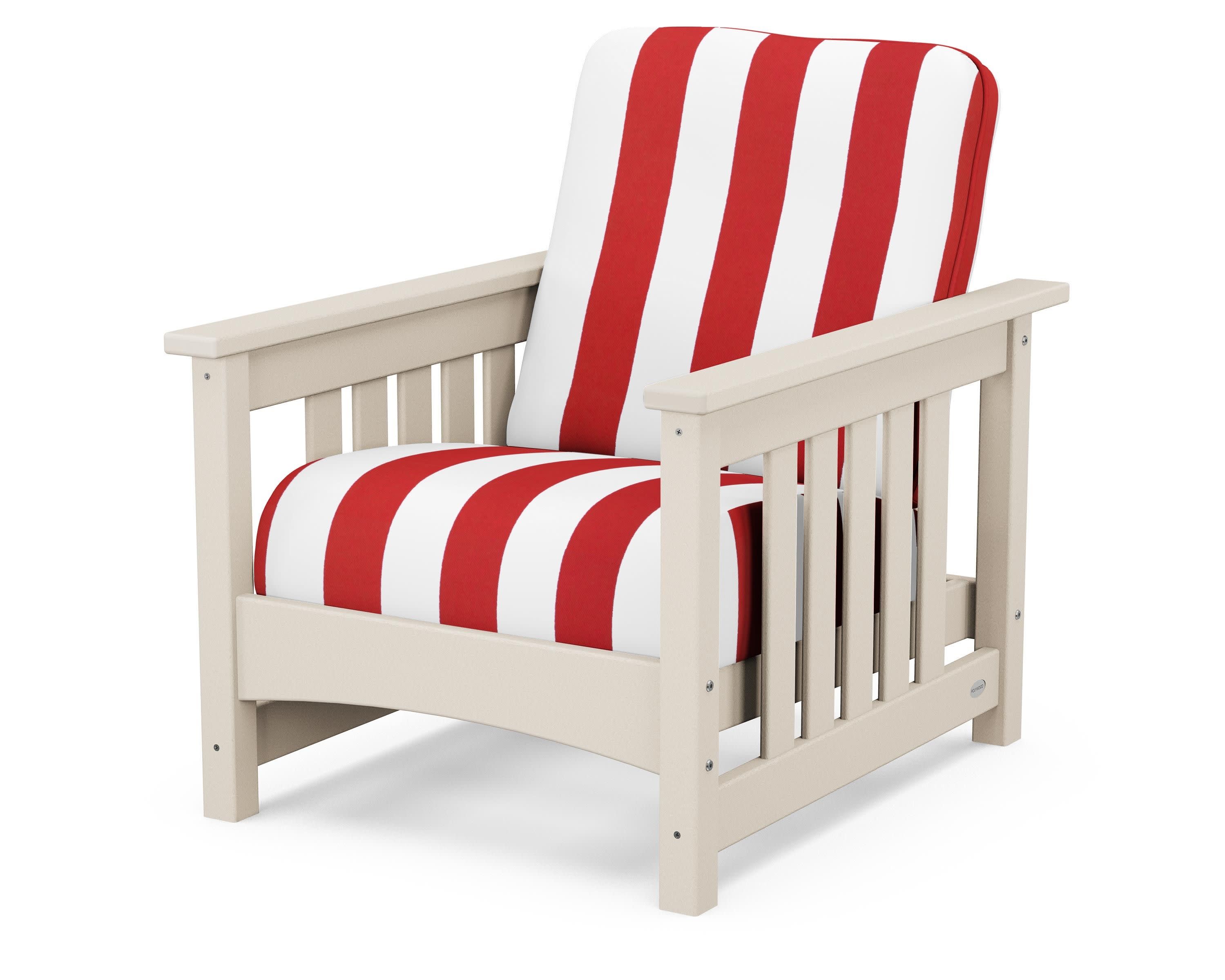 Club Mission Chair in Sand / Cabana Stripe Crimson