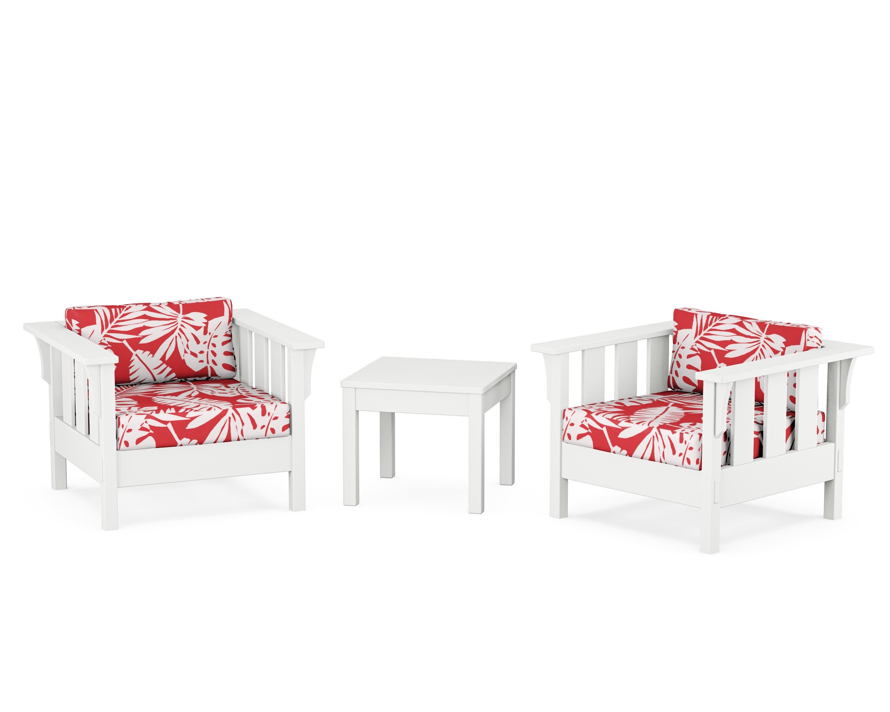 Acadia 3-Piece Deep Seating Set in White / Leaf Crimson