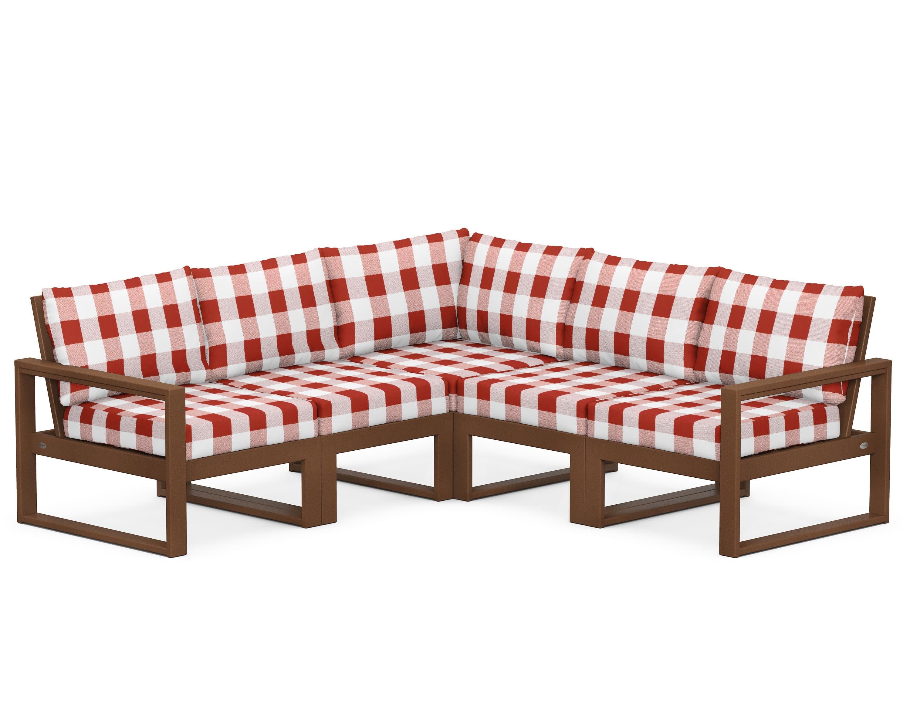 EDGE 5-Piece Modular Deep Seating Set in Teak / Buffalo Plaid Crimson