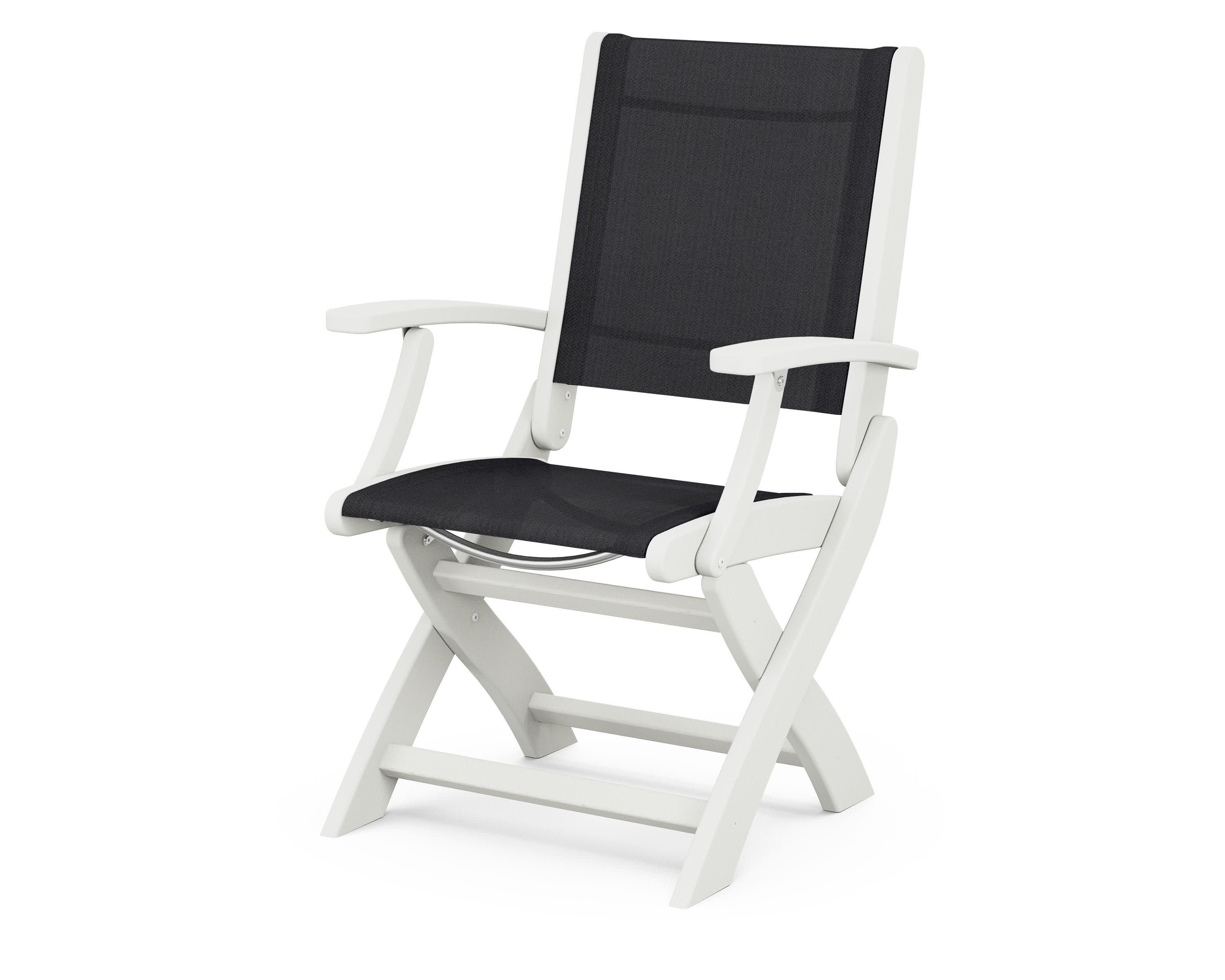 Coastal Folding Chair in Vintage White / Black Sling