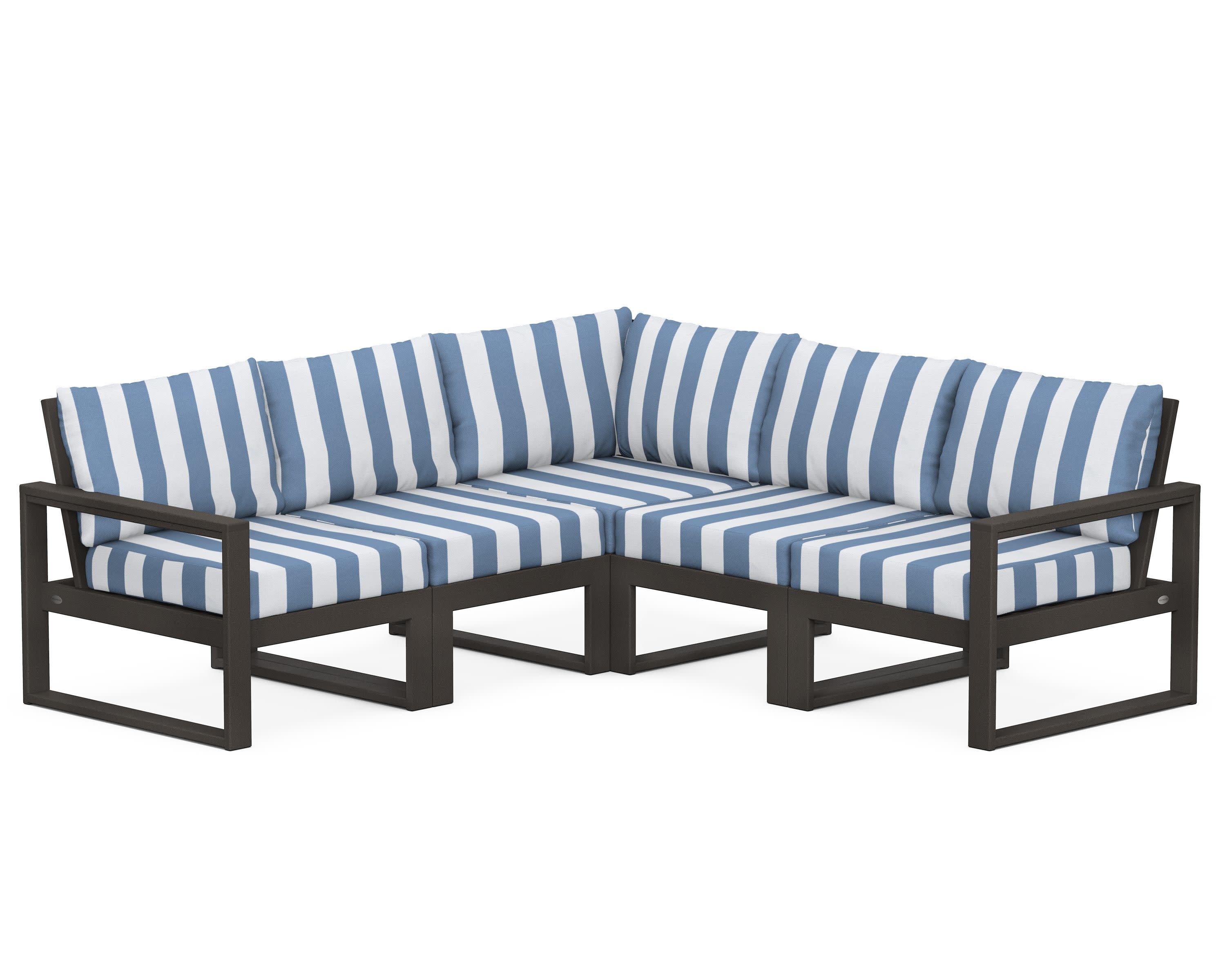 EDGE 5-Piece Modular Deep Seating Set in Vintage Coffee / Cabana Stripe Sky Blue