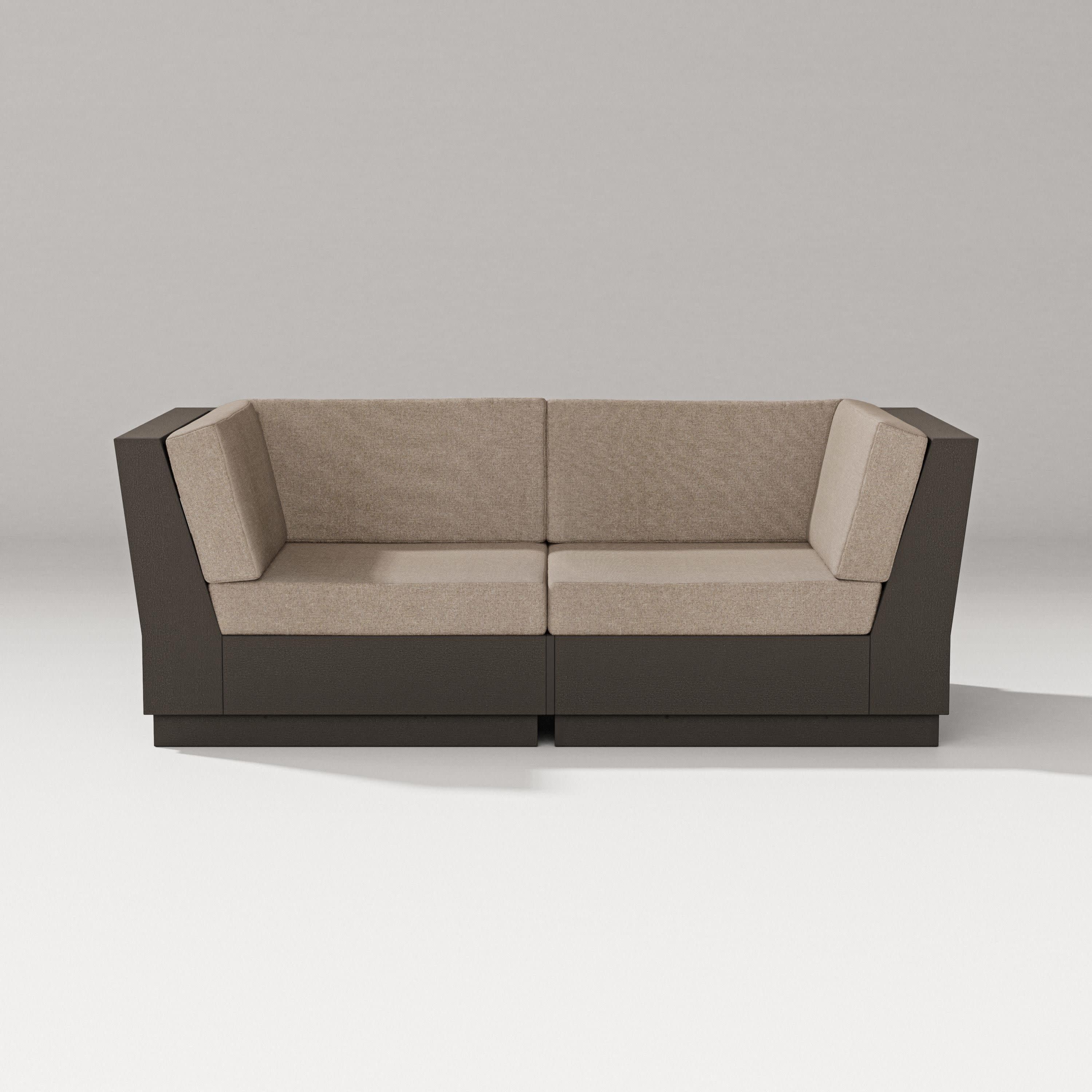 Elevate Loveseat Sectional in Vintage Coffee / Spiced Burlap