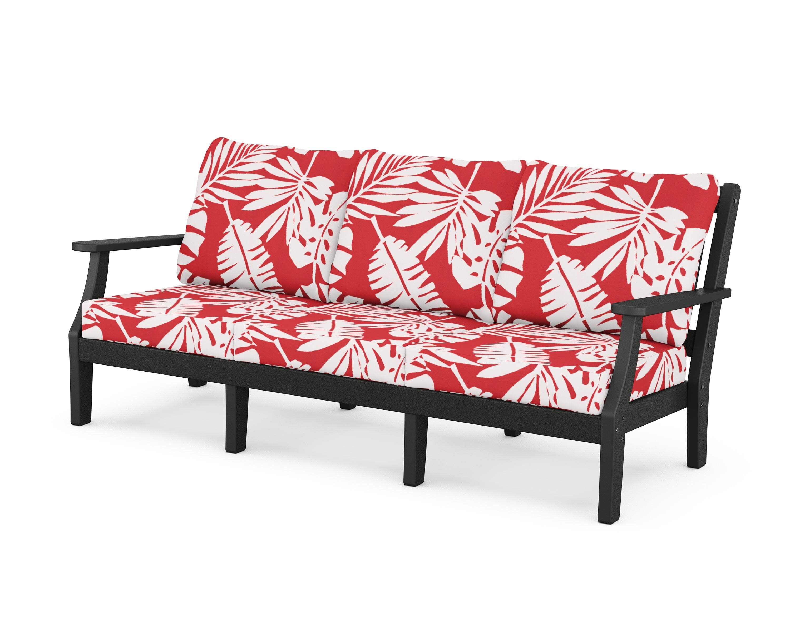 Chinoiserie Deep Seating Sofa in Black / Leaf Crimson