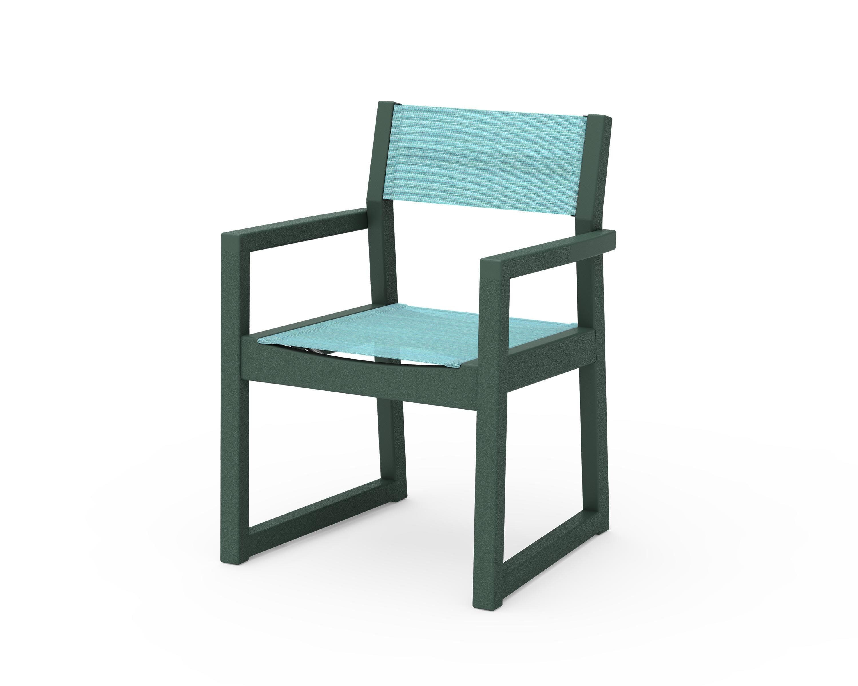 EDGE Sling Dining Arm Chair in Green / Dupioni Aquamarine Sling