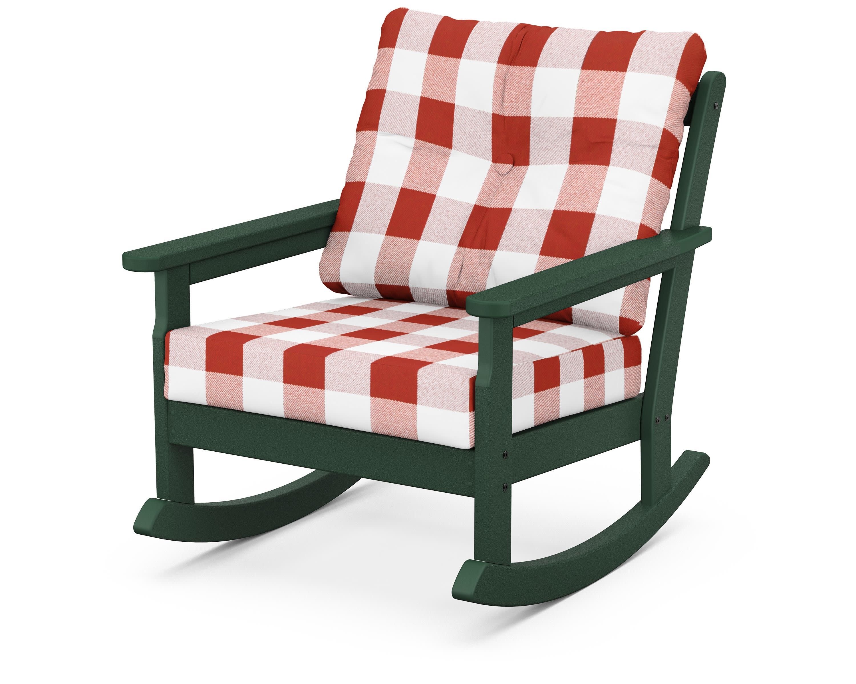 Vineyard Deep Seating Rocking Chair in Green / Buffalo Plaid Crimson