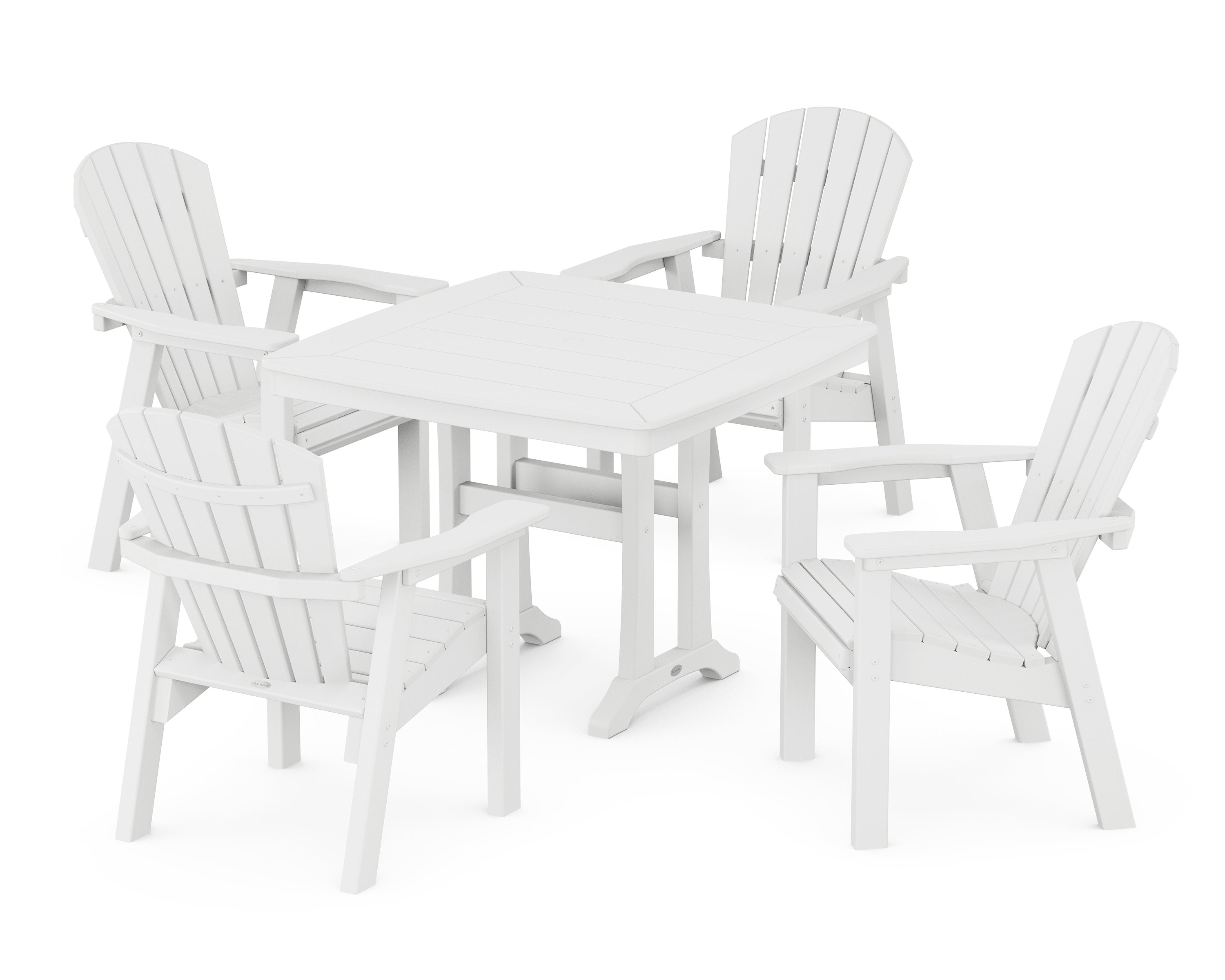 Seashell 5-Piece Dining Set with Trestle Legs in White