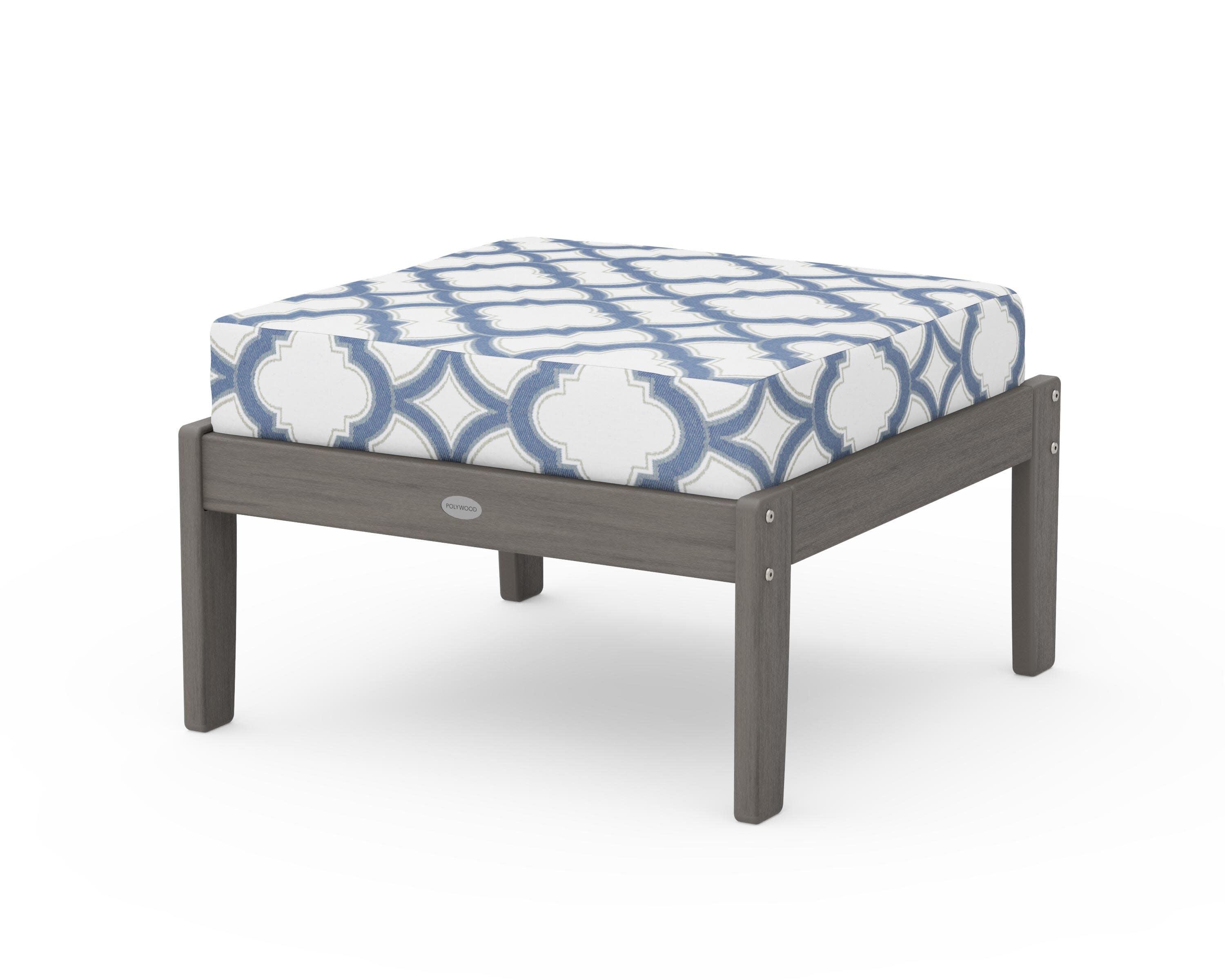 Braxton Deep Seating Ottoman in Driftwood / Trellis Sky Blue