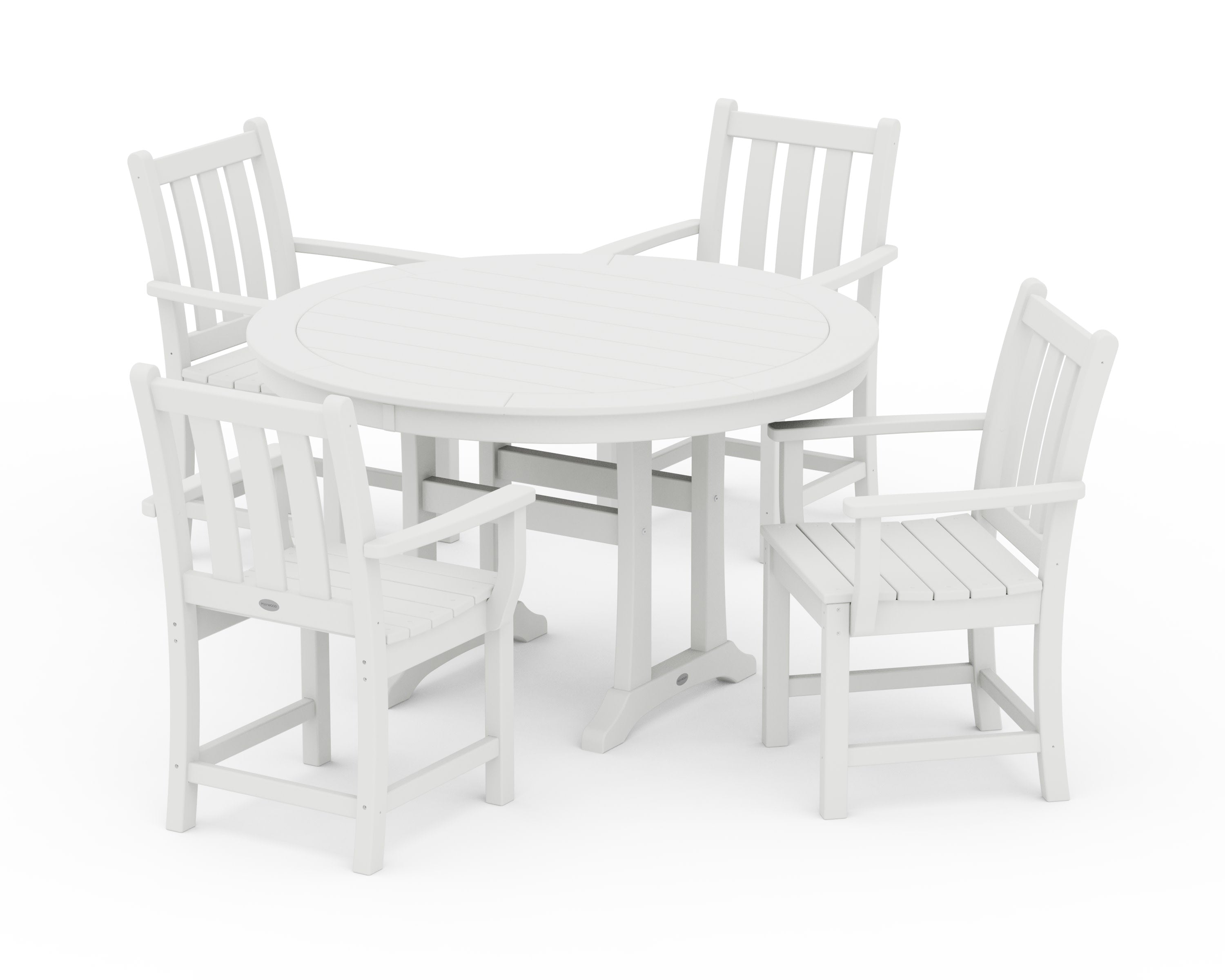 Traditional Garden 5-Piece Round Dining Set with Trestle Legs in White