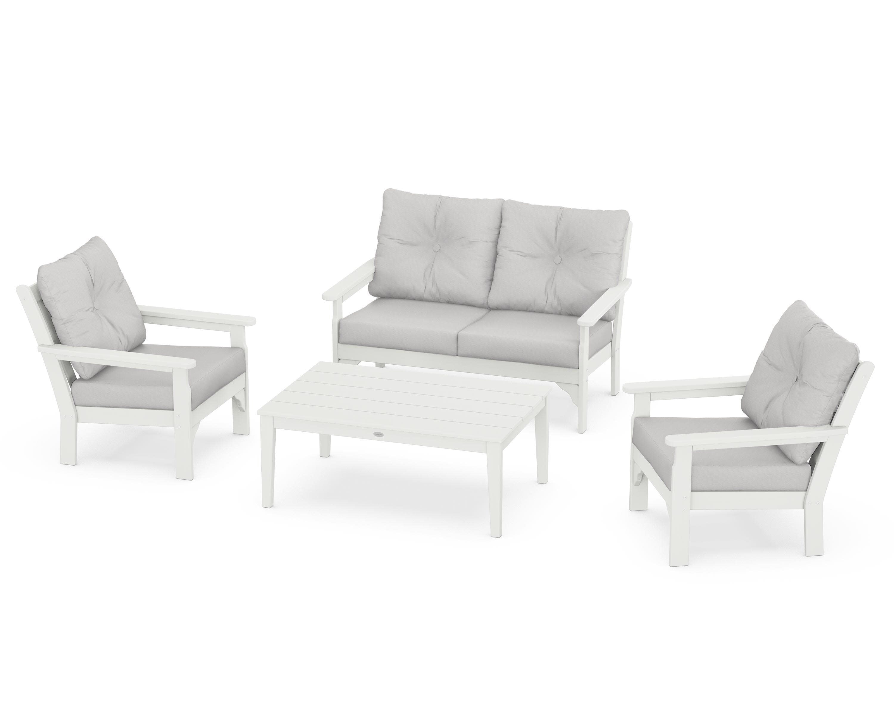 Vineyard 4-Piece Deep Seating Set in Vintage White / Diamond in the Rough