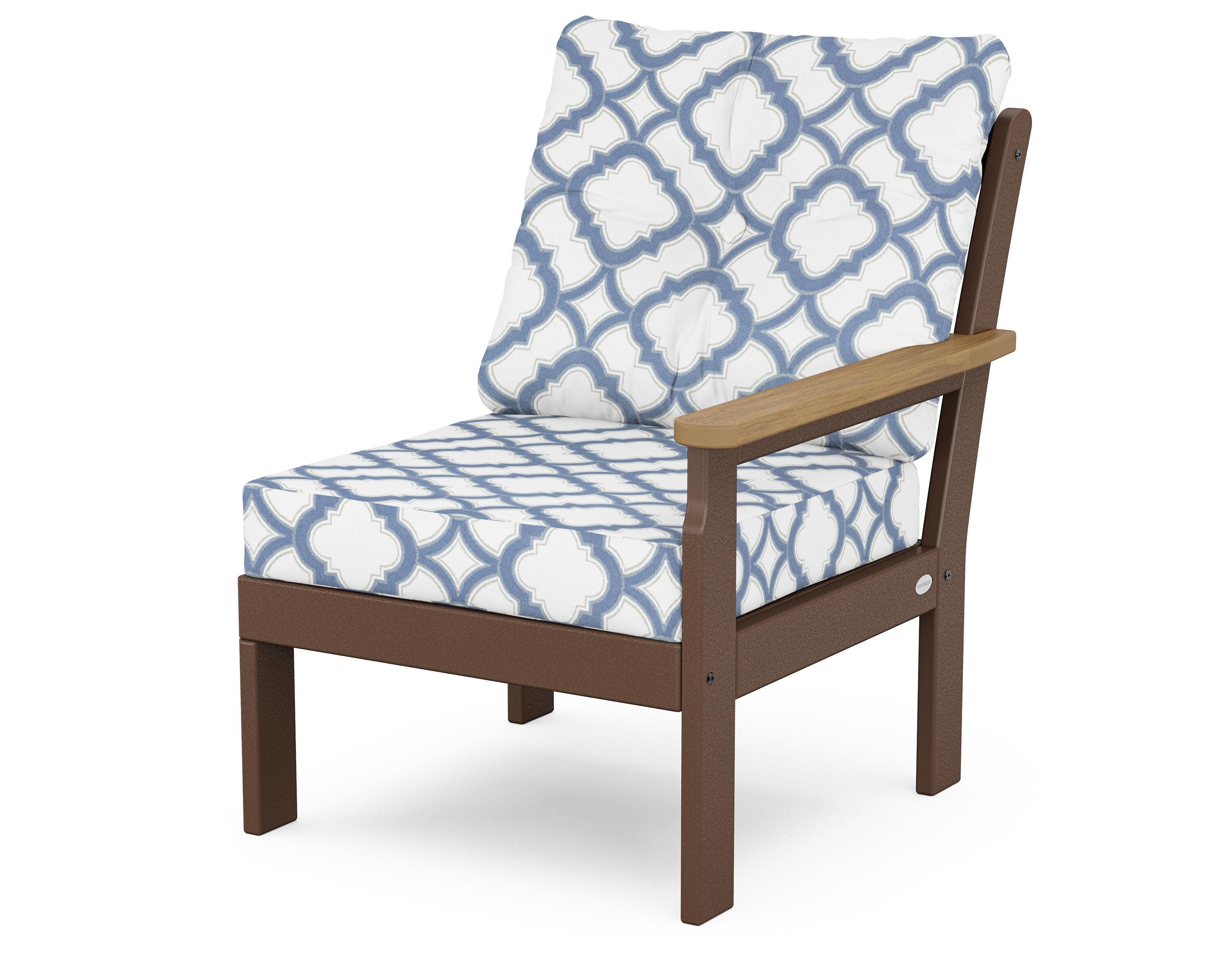Vineyard Modular Right Arm Chair in Mahogany / Natural / Trellis Sky Blue