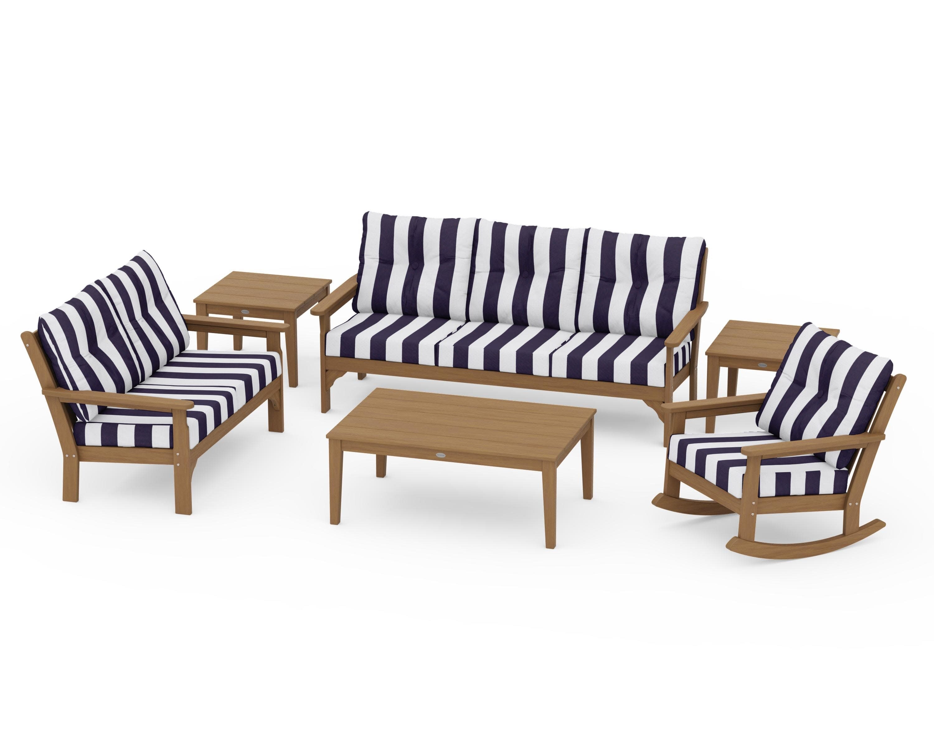 Vineyard 6-Piece Deep Seating Set in Natural / Cabana Stripe Navy
