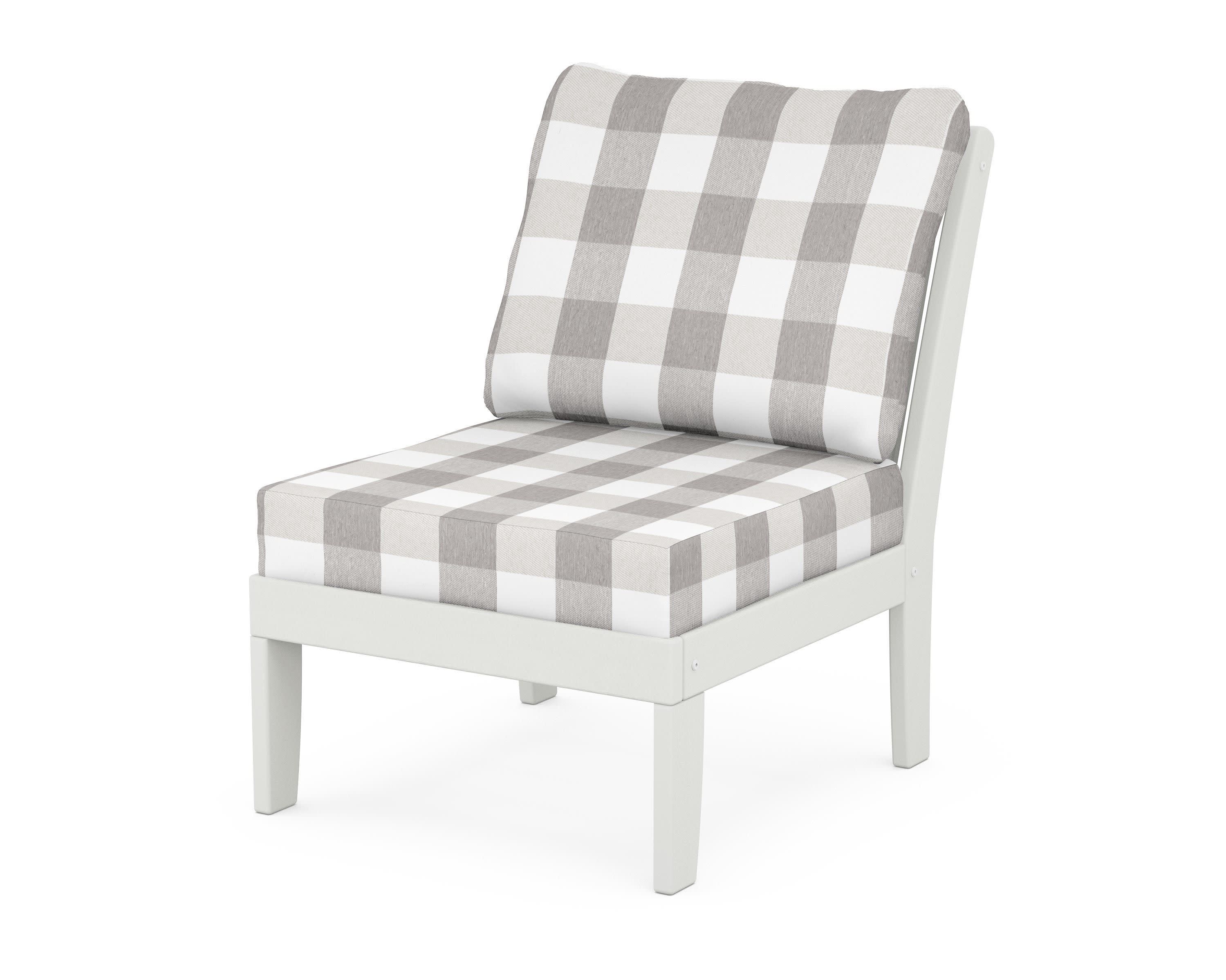Braxton Modular Armless Chair in Vintage White / Buffalo Plaid Grey Mist
