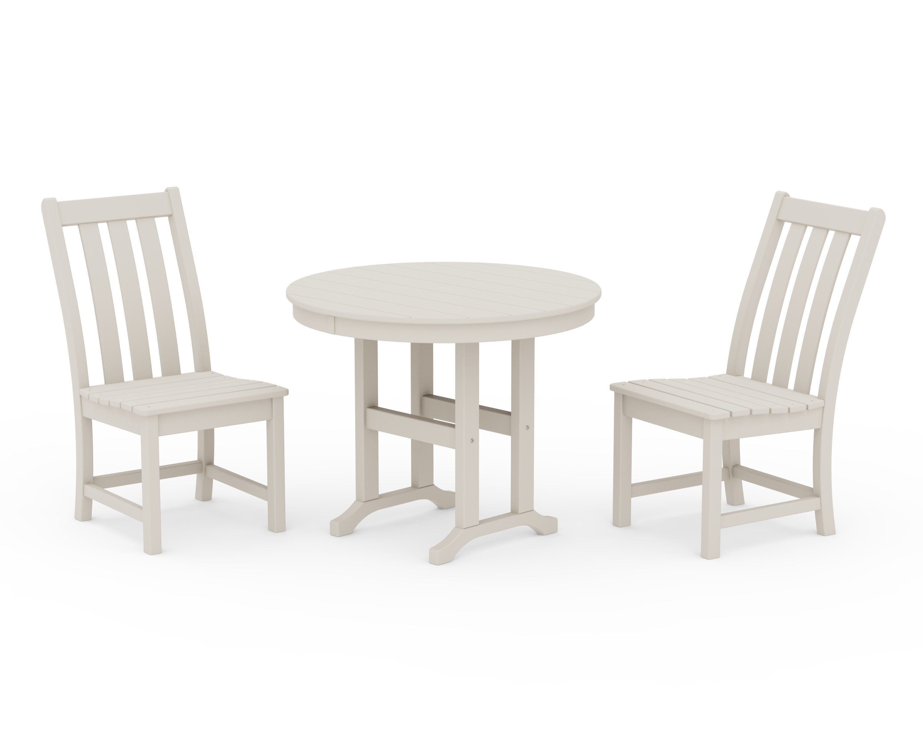 Vineyard Side Chair 3-Piece Round Dining Set in Sand