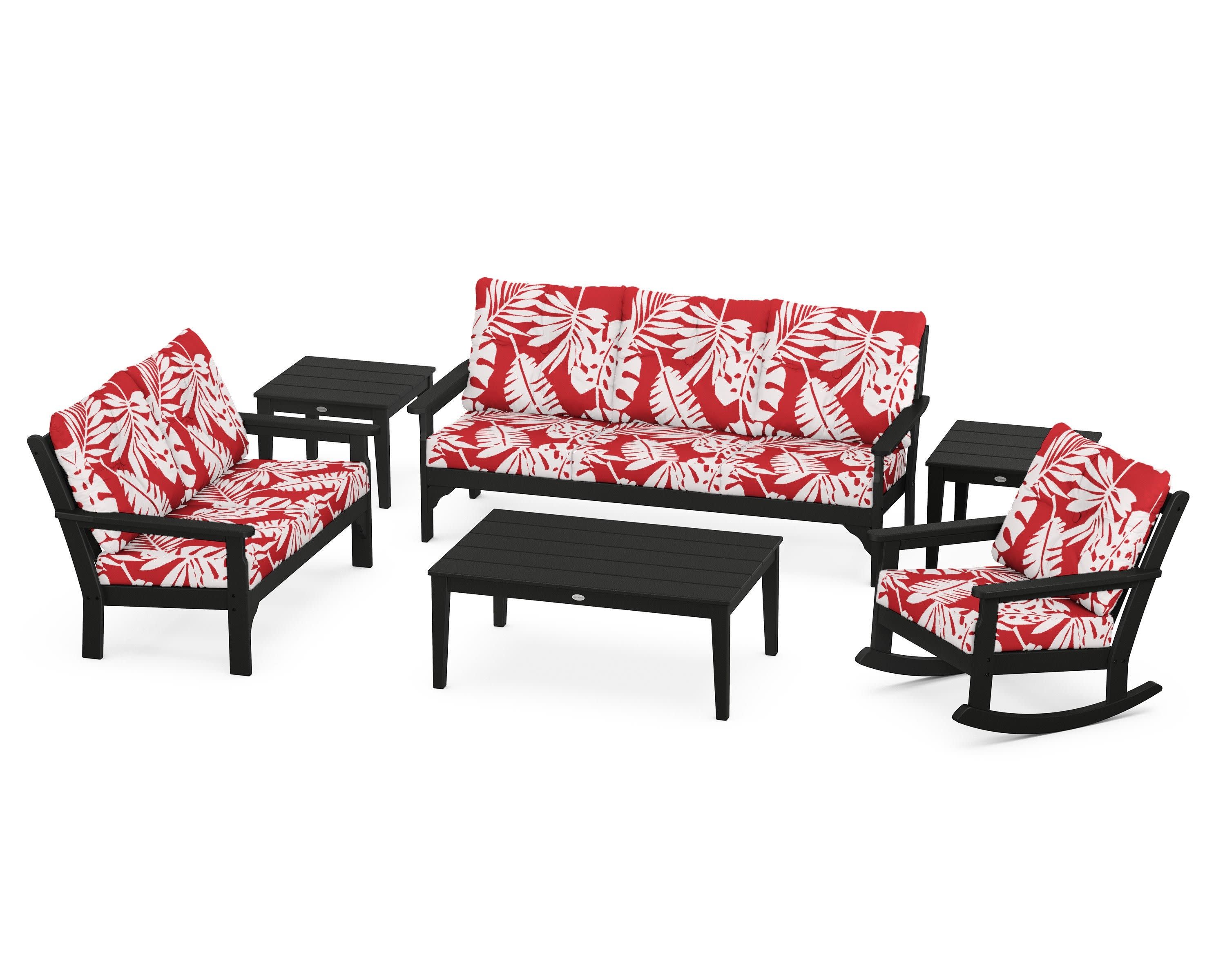 Vineyard 6-Piece Deep Seating Set in Black / Leaf Crimson