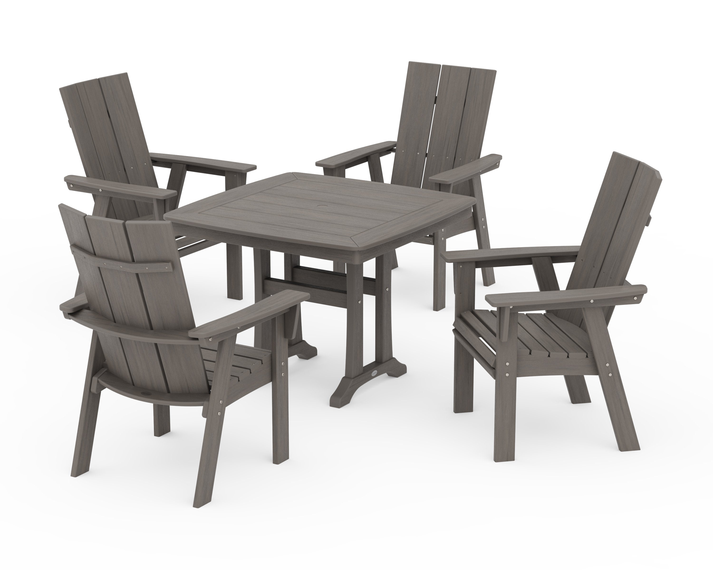 Modern Adirondack 5-Piece Dining Set with Trestle Legs in Driftwood