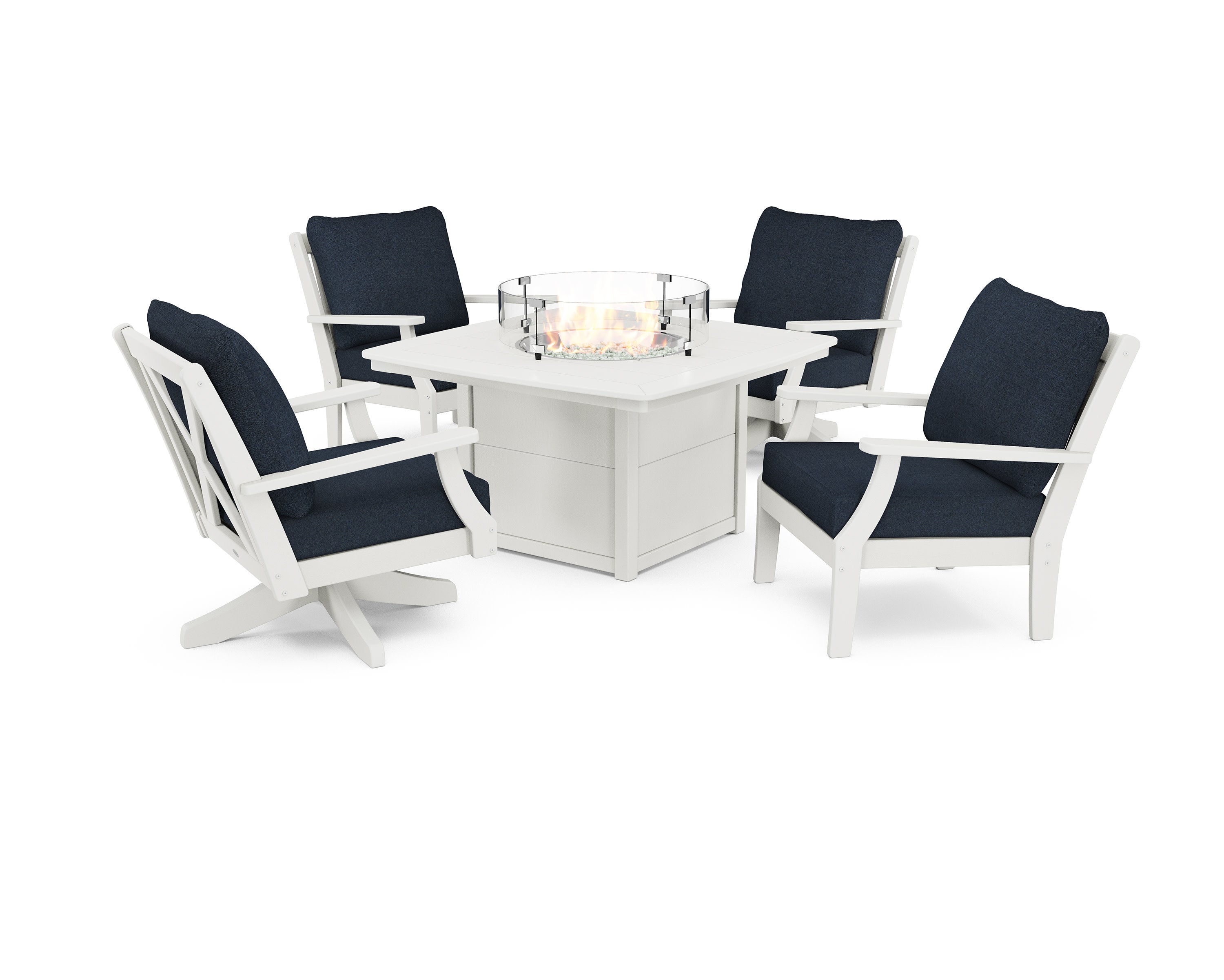 Braxton 5-Piece Deep Seating Set with Fire Table in Vintage White / Marine Indigo