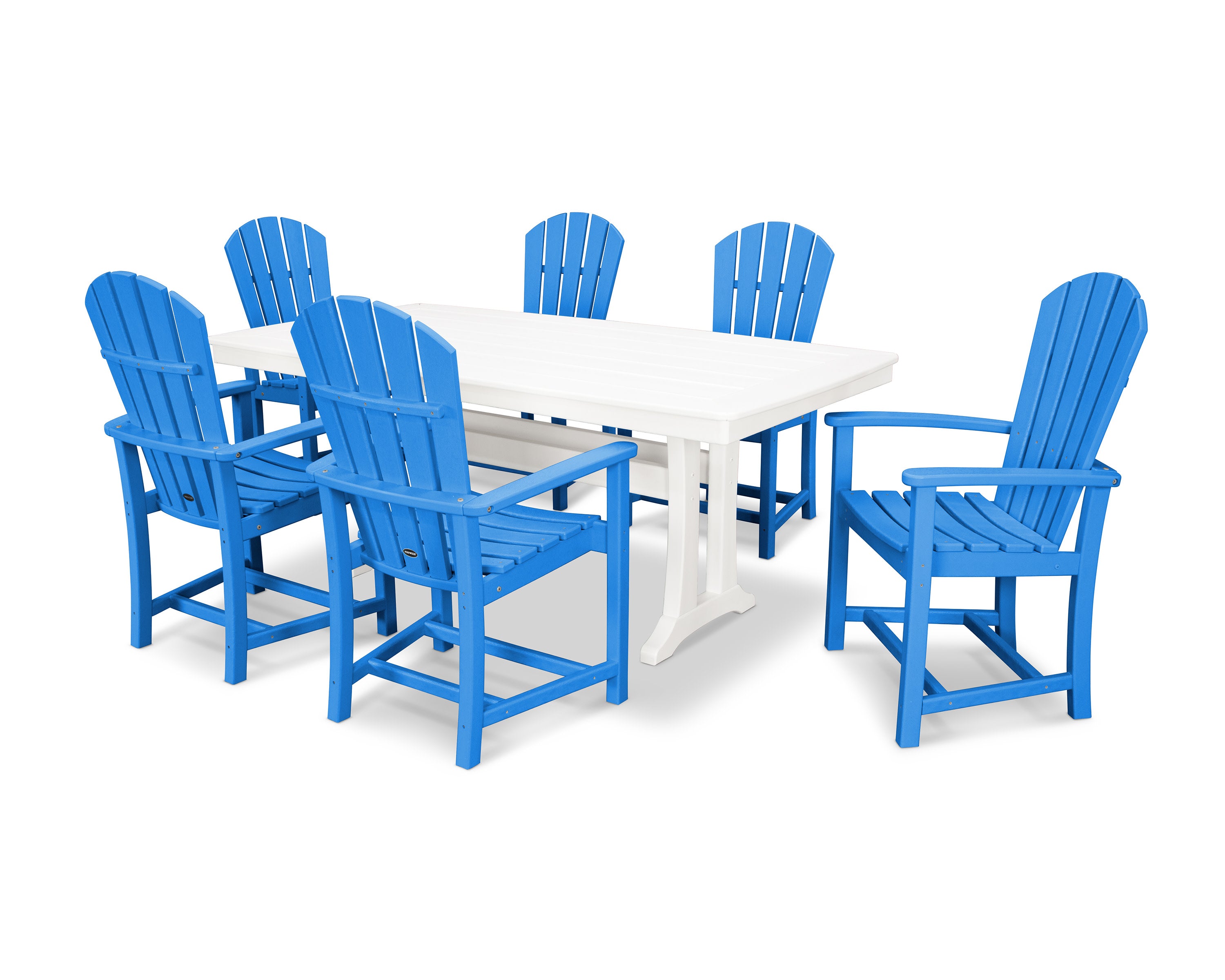 Palm Coast 7-Piece Dining Set with Trestle Legs in Pacific Blue / White