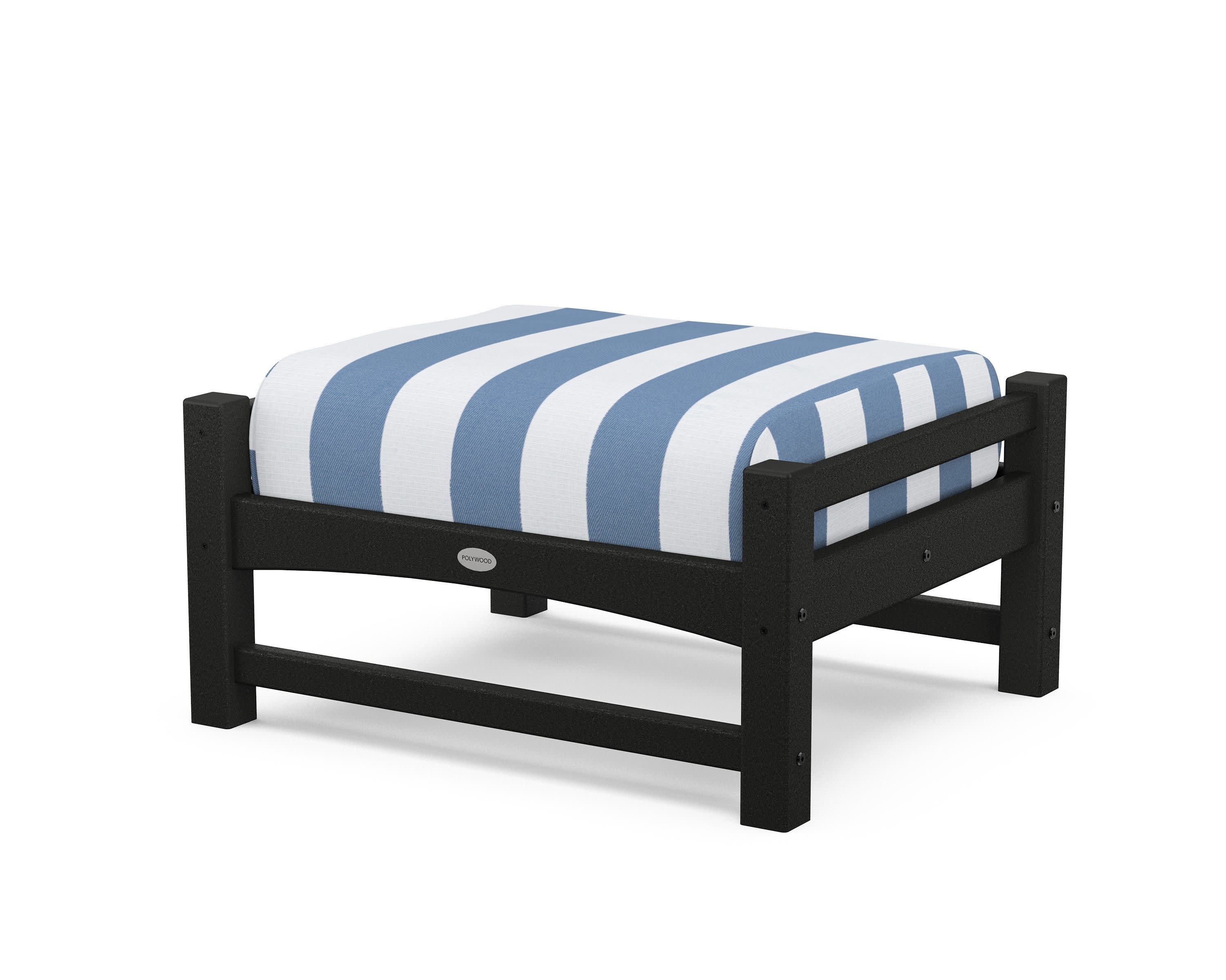 Club Ottoman in Black / Cabana Stripe Sky Blue